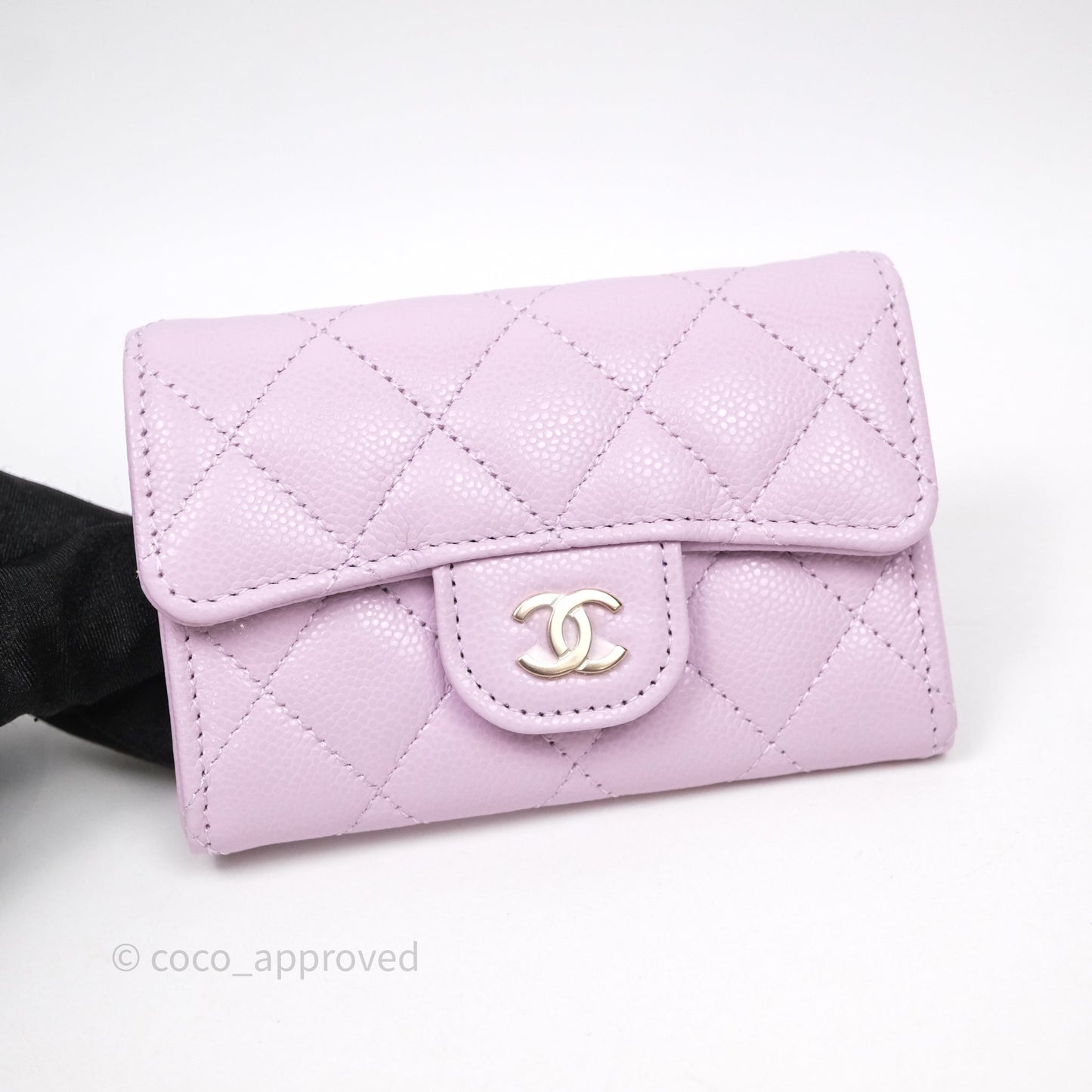 Chanel Quilted Flap Card Holder Purple Caviar Gold Hardware