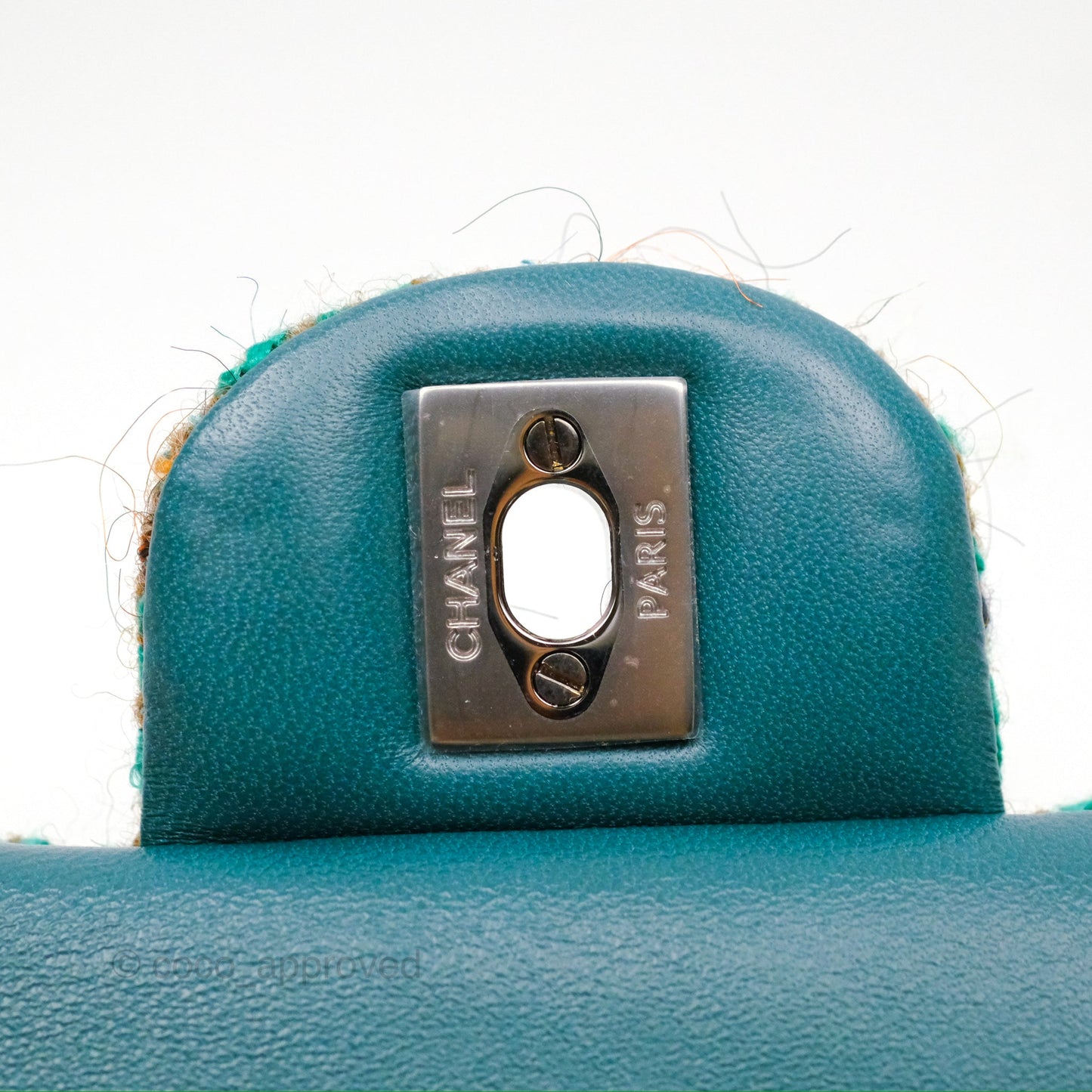 Chanel Mini Rectangular Flap Quilted Green Tweed Gun Metal 23A