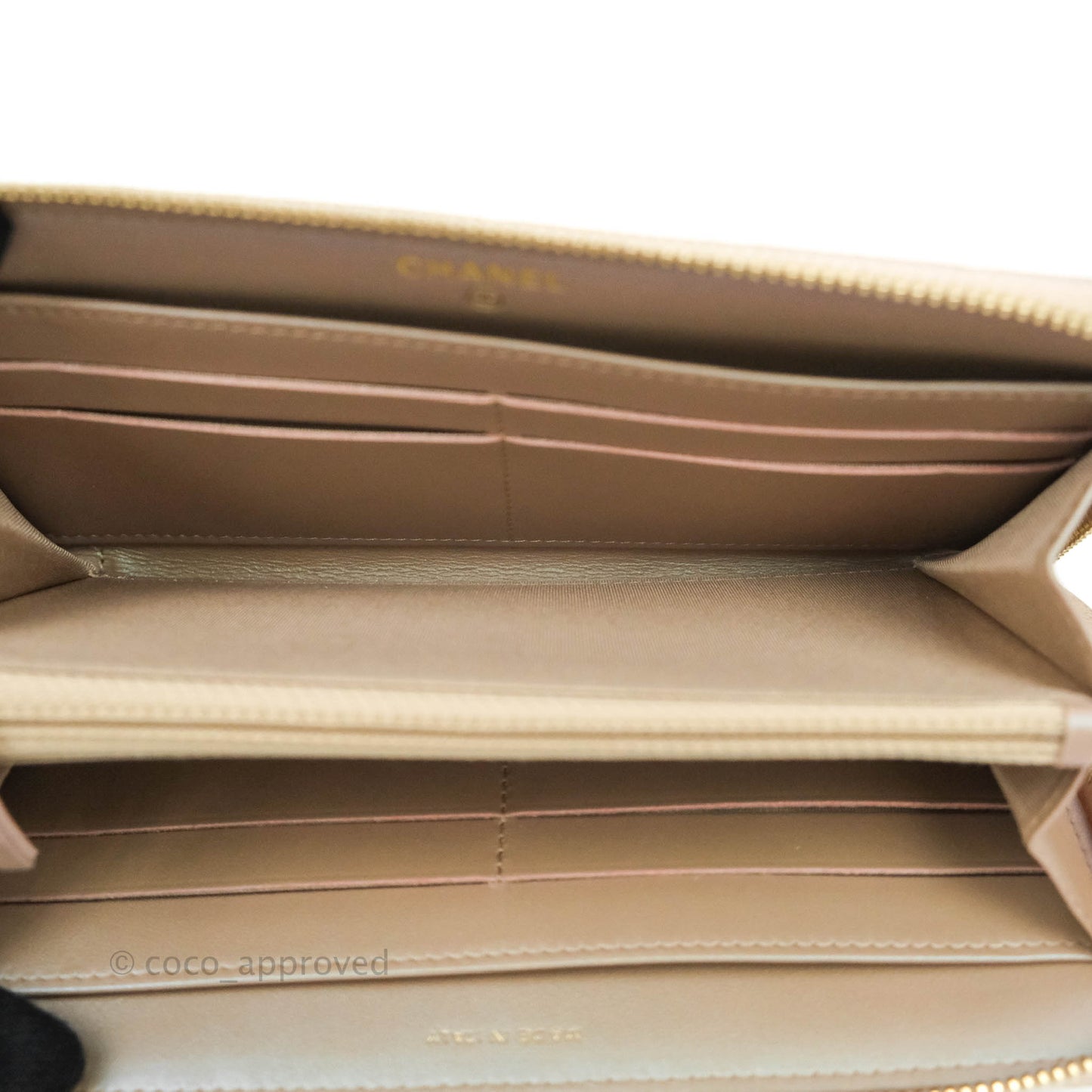 Chanel Quilted Zip Around Long Wallet Iridescent Beige Caviar Gold Hardware 19S