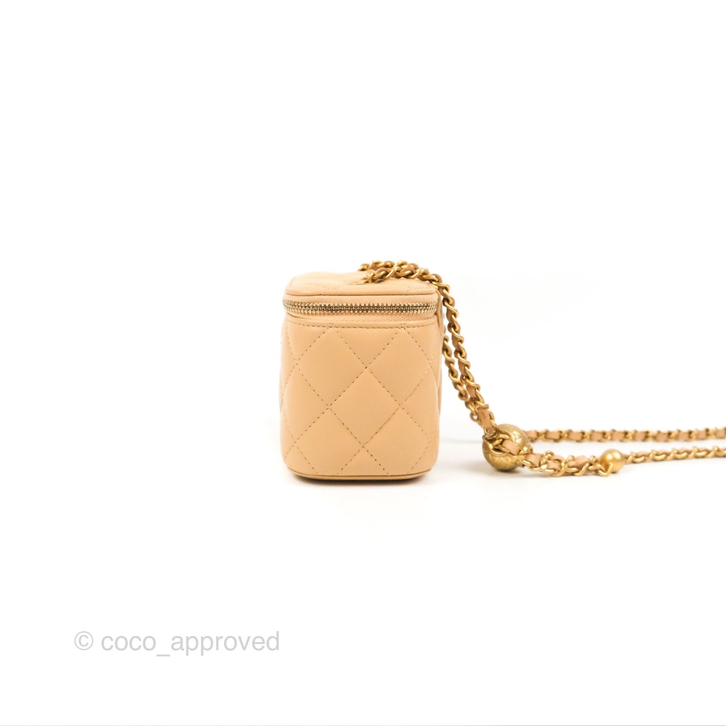 Chanel Mini Pearl Crush Vanity With Chain Beige Lambskin Aged Gold Hardware