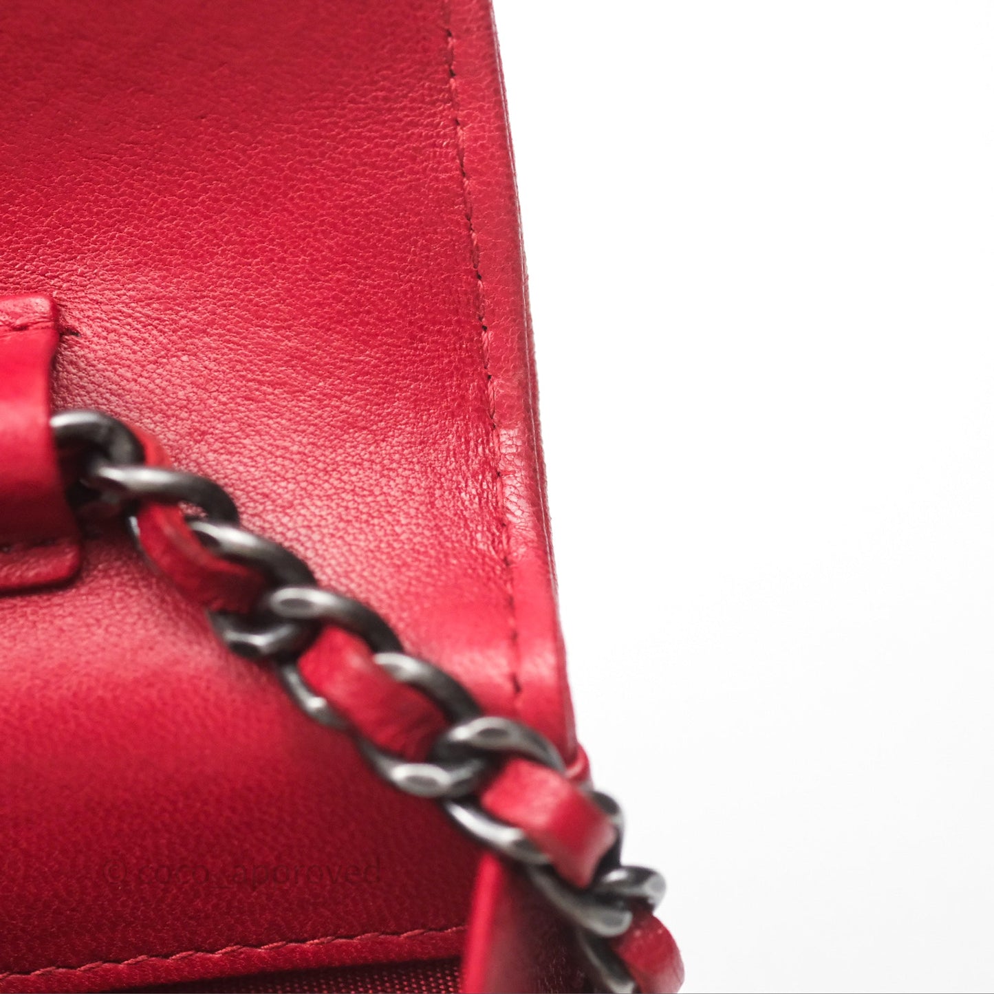 Chanel Boy Wallet on Chain WOC Red Lambskin Ruthenium Hardware