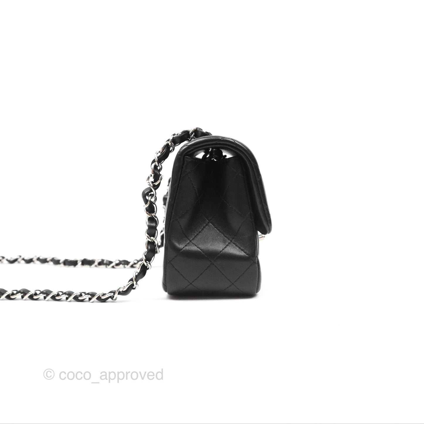 Chanel Mini Square Flap Quilted Black Lambskin Silver Hardware