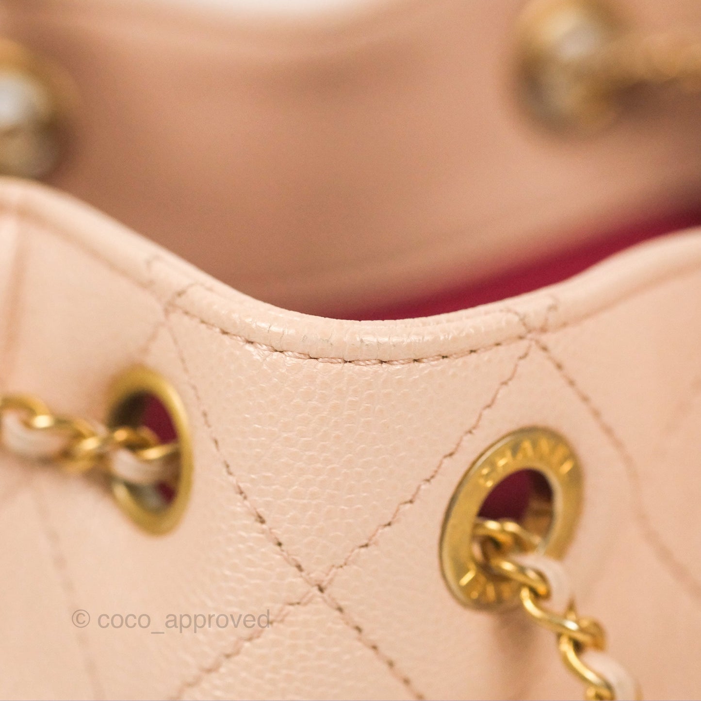 Chanel Quilted Top Handle Drawstring Bucket Bag Pink Caviar Aged Gold Hardware