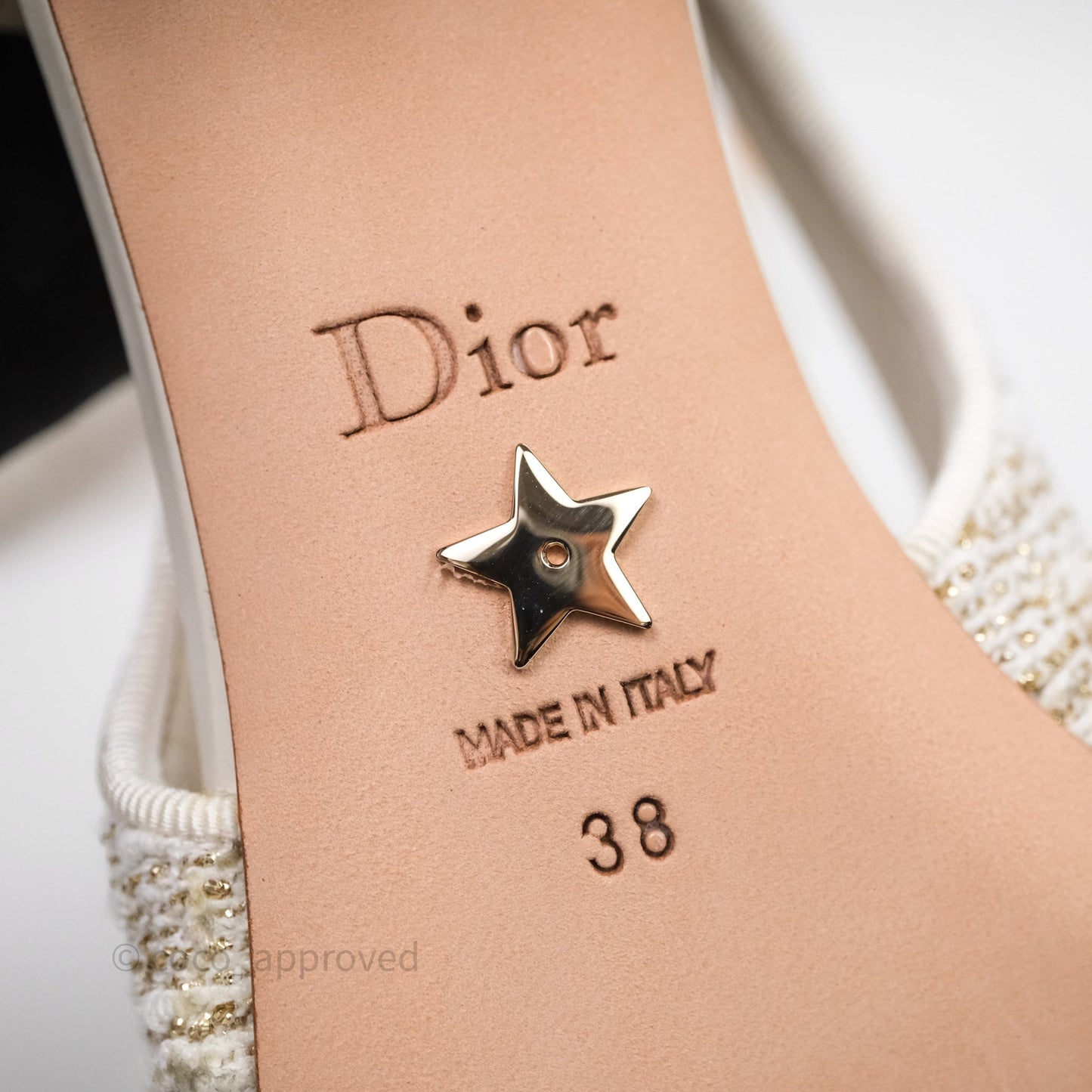 Dior Ballet Slingback Pump White Cannage Tweed Gold-Tone Metallic Thread