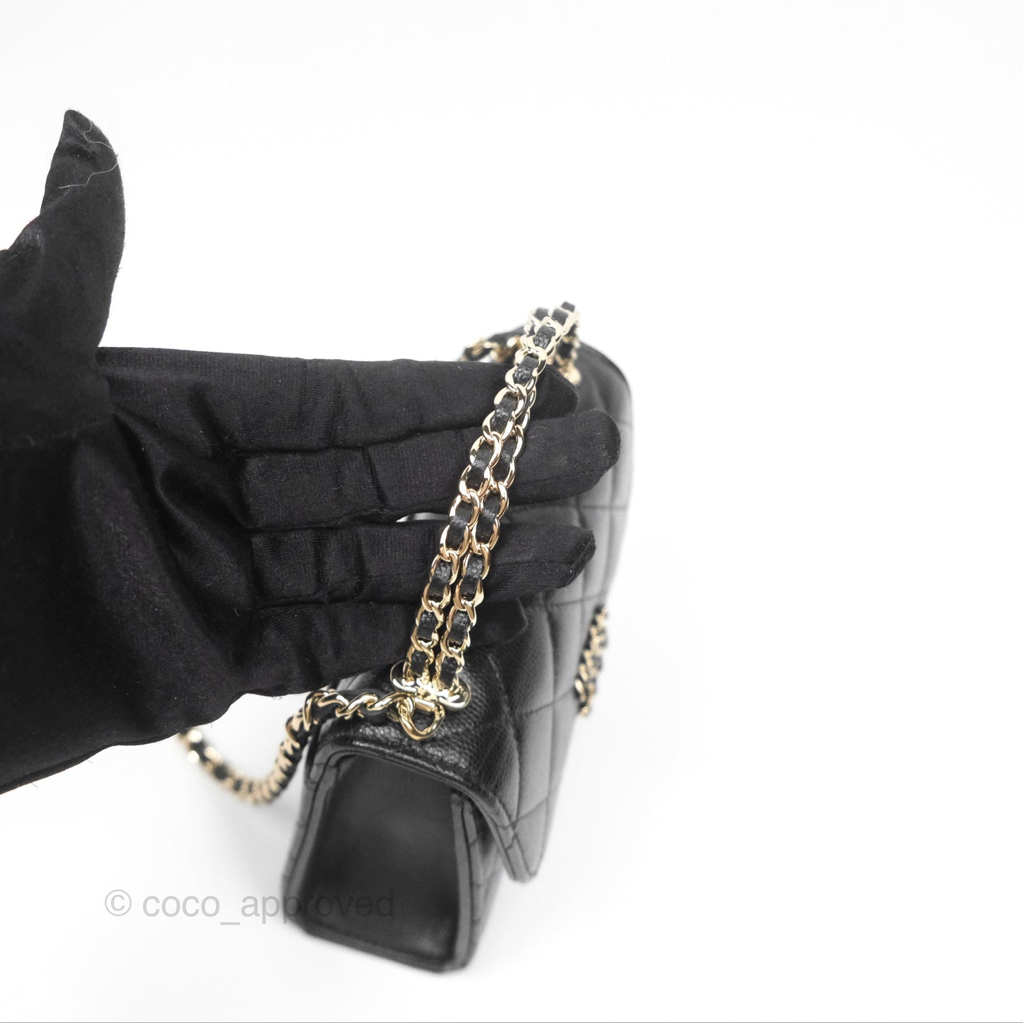 Chanel Kelly Clutch With Chain Black Caviar Gold Hardware