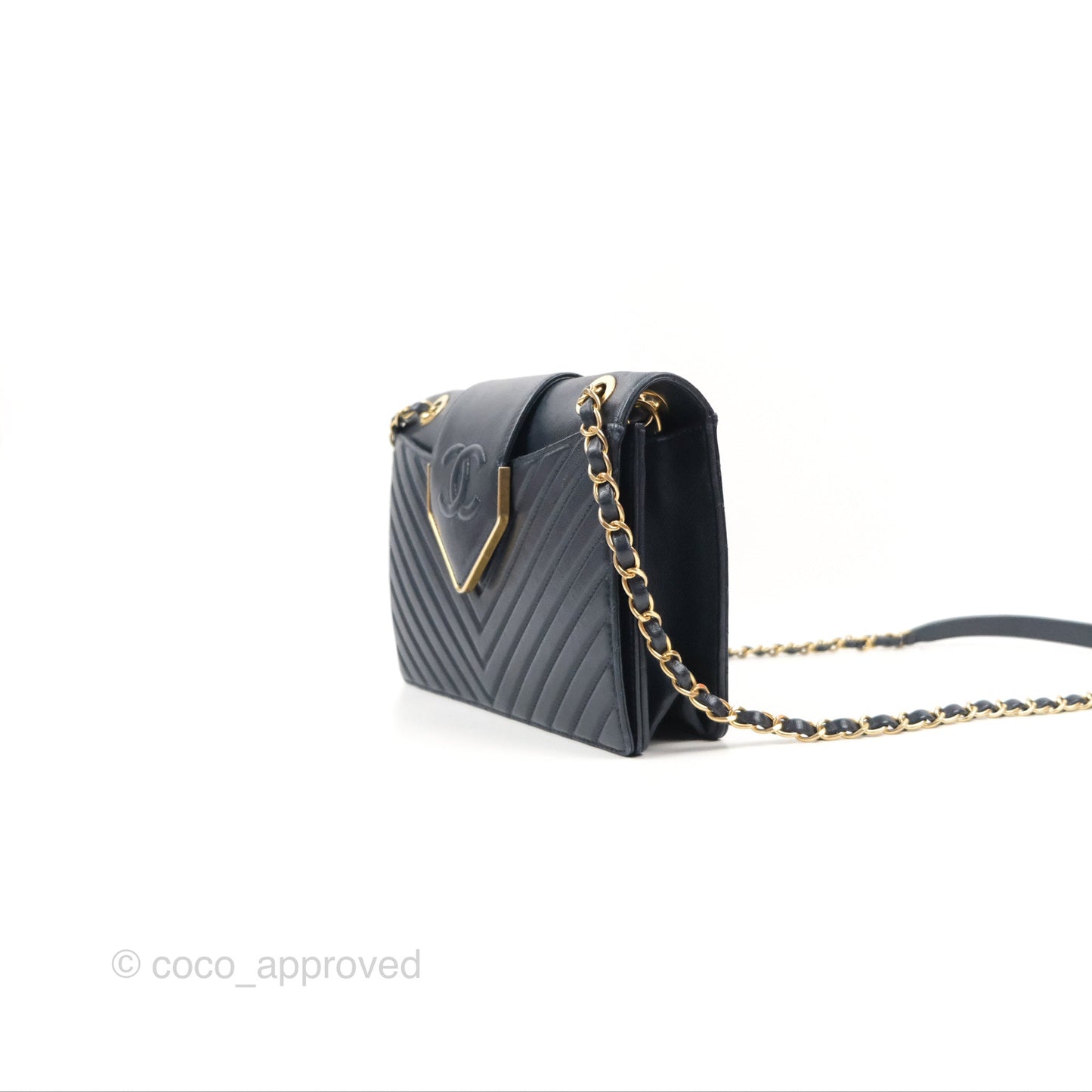 Chanel Mini Collar and Tie Flap Bag Chevron Navy Sheepskin Aged Gold Hardware