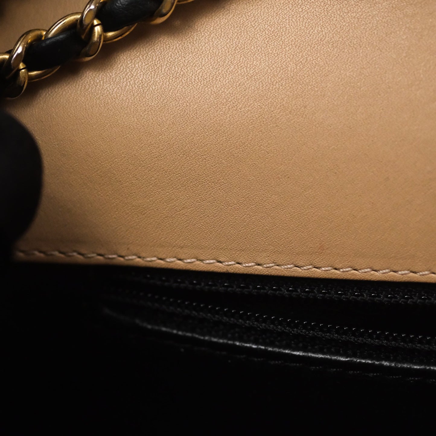Chanel Small CC Filigree Flap Quilted Beige Black Caviar