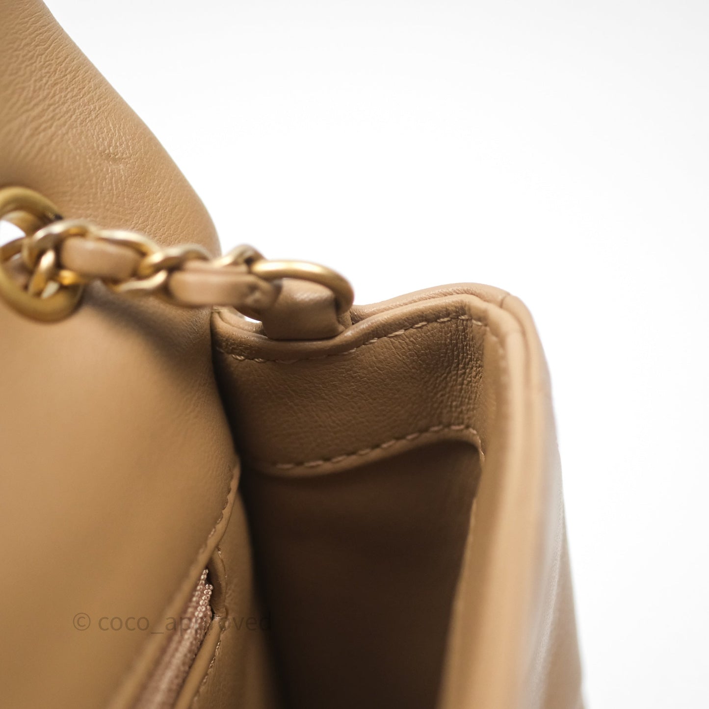 Chanel Mini Flap Bag With Heart CC Charm Dark Beige Lambskin Aged Gold Hardware