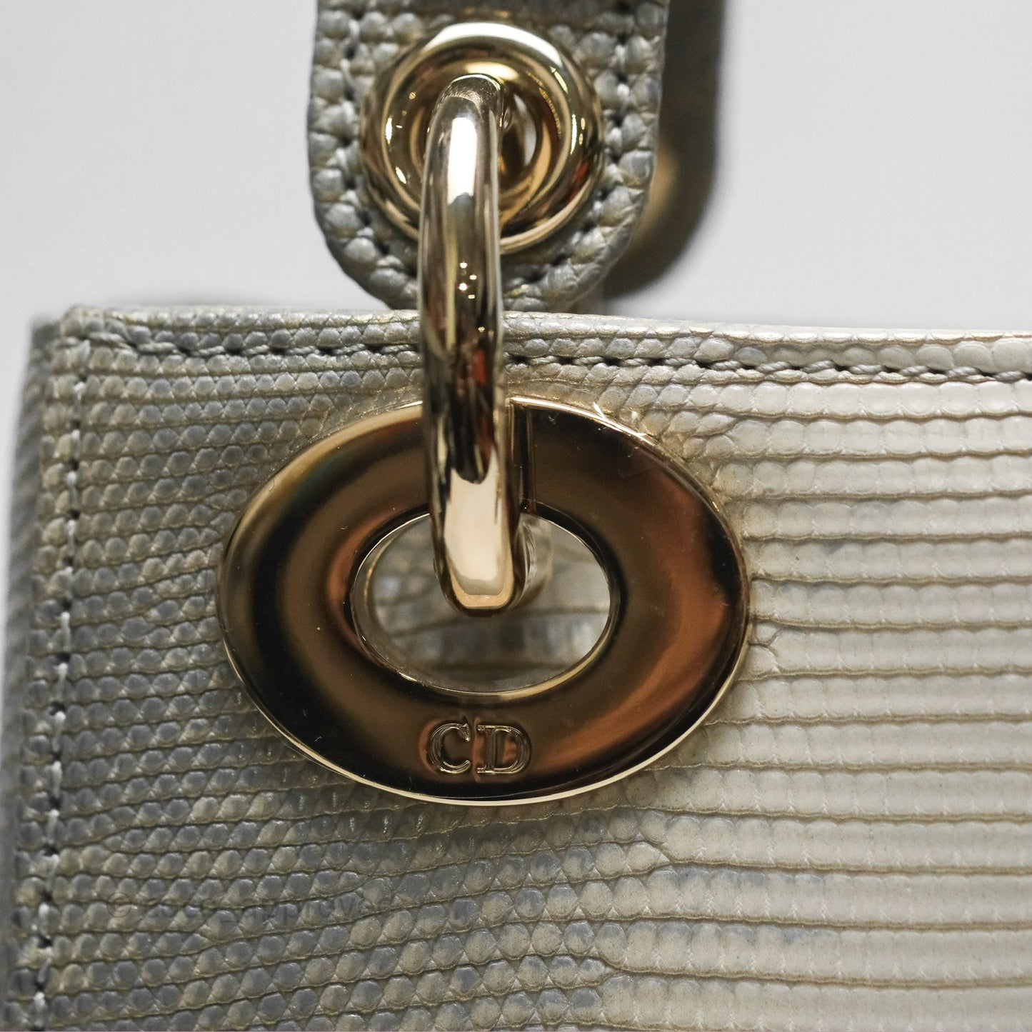 Dior Mini Lady Dior Ombre Grey White Lizard Gold Hardware