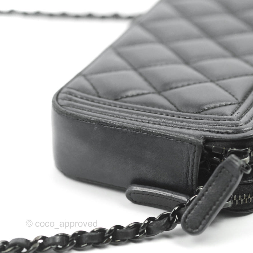 Chanel Le Boy Double Zip Wallet On Chain So Black Lambskin