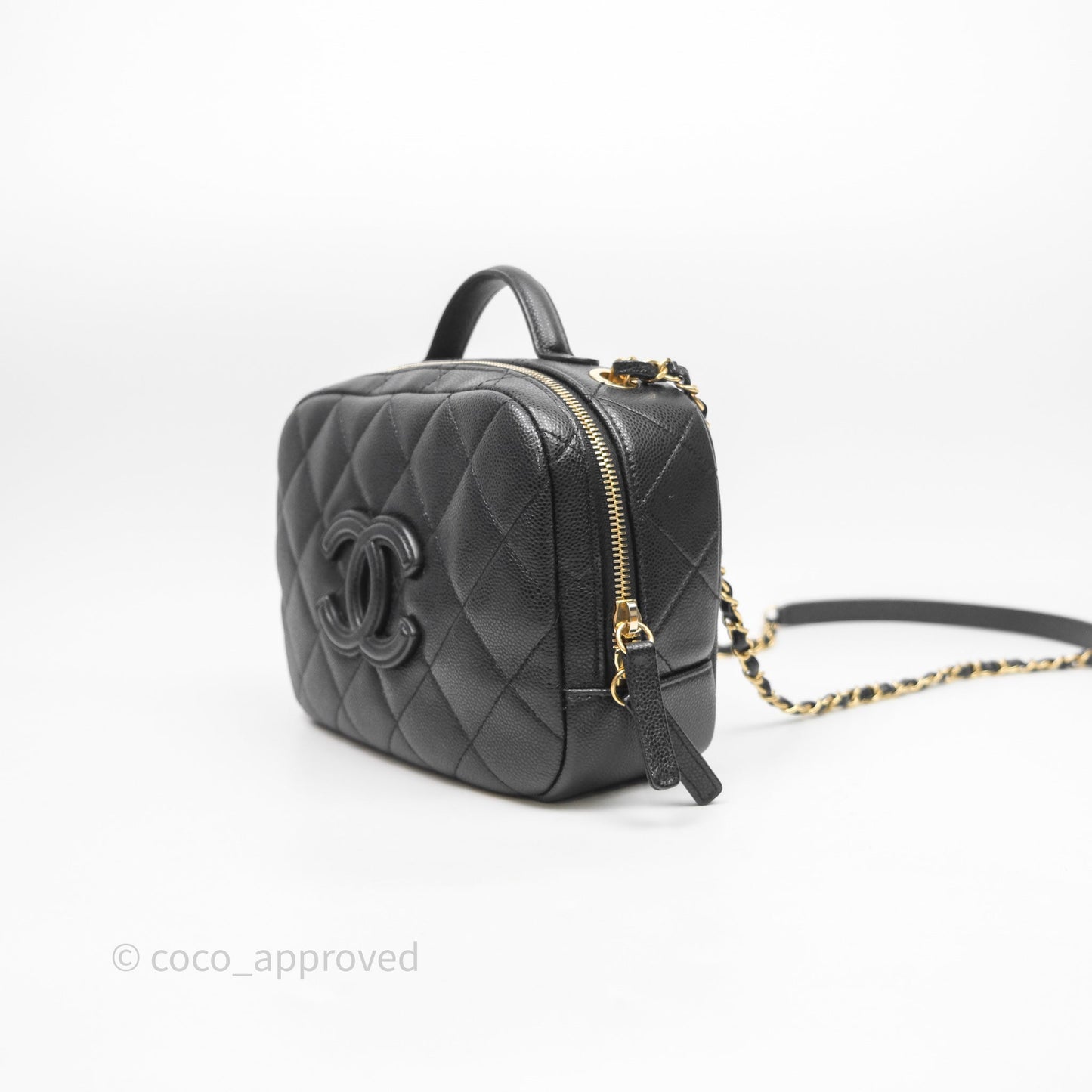 Chanel CC Top Handle Vanity Case Black Caviar Gold Hardware 23P