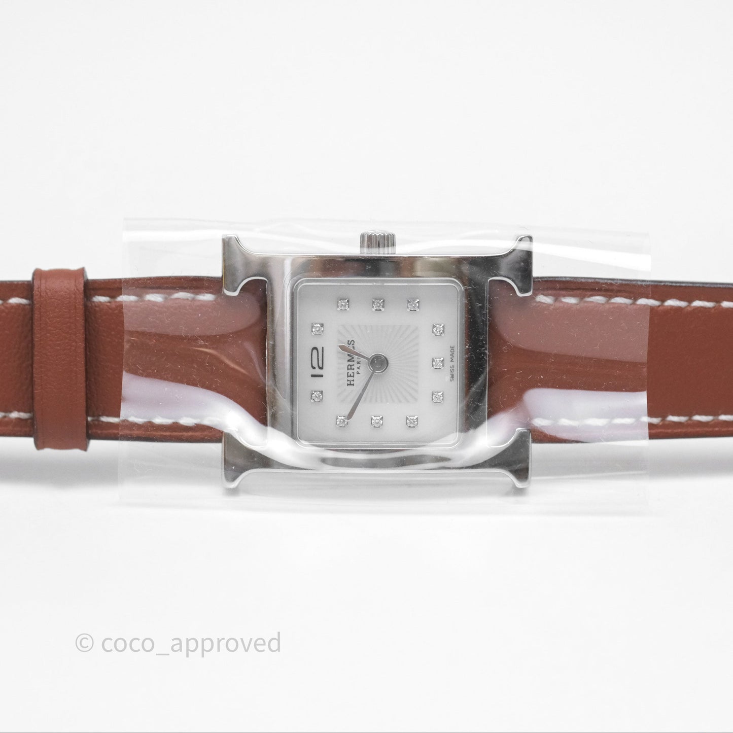 Hermès Heure H Watch Small Model 25mm Diamond Brown Swift Palladium Hardware