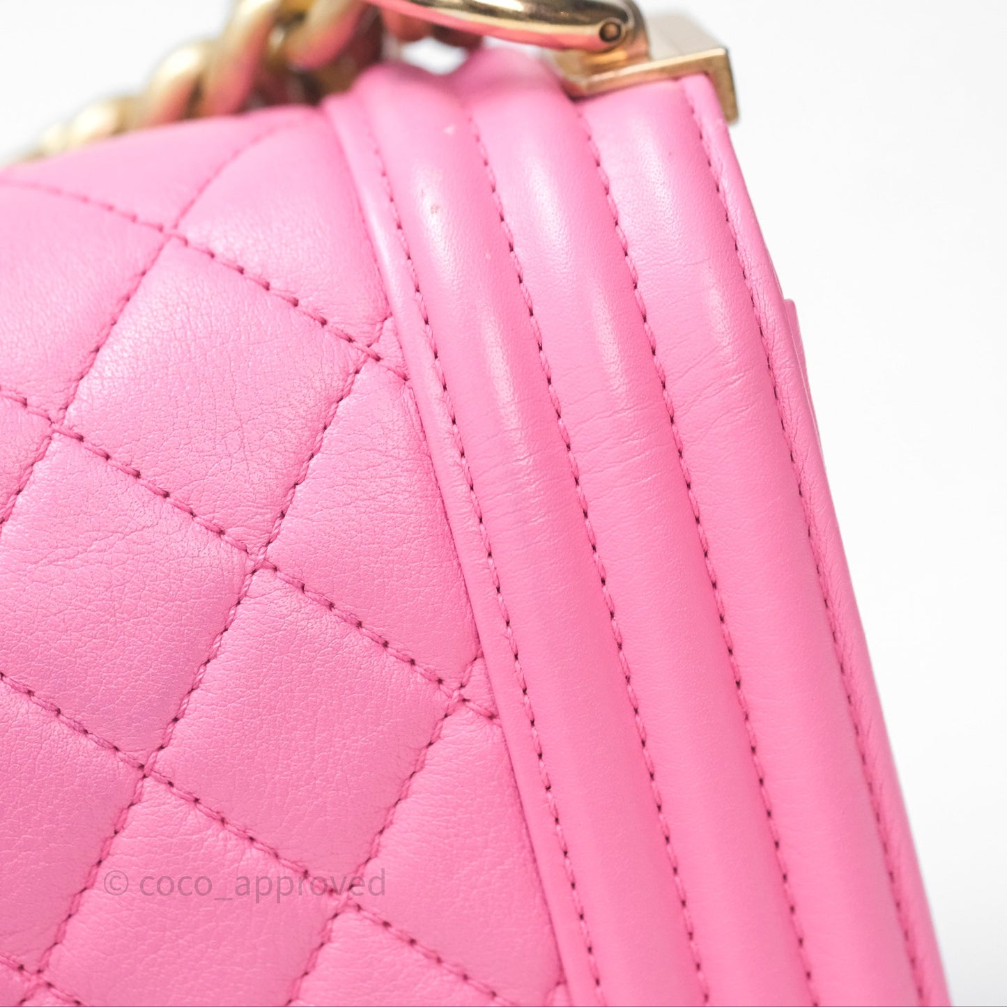 Chanel Small Boy Pink Calfskin Aged Gold Hardware