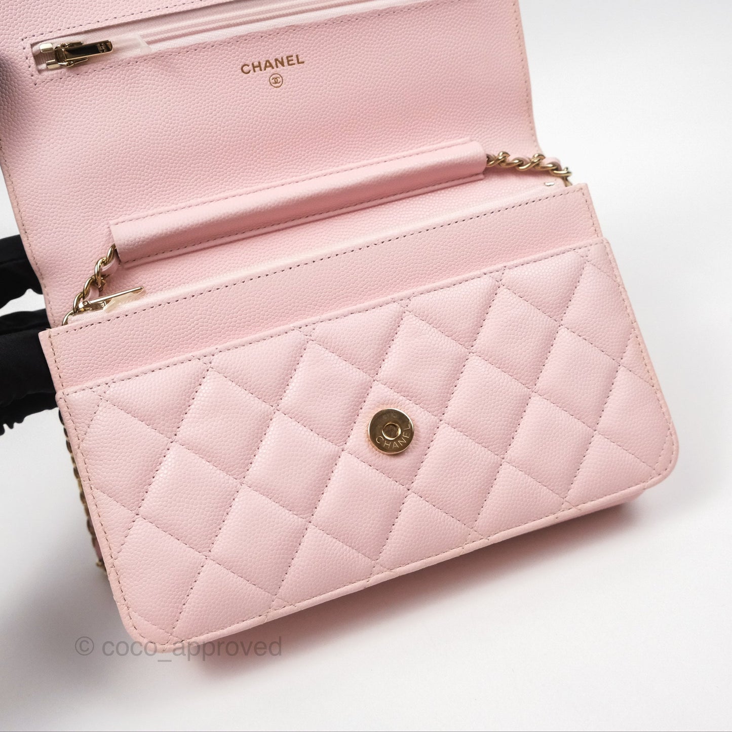 Chanel Quilted Classic Wallet on Chain WOC Pink Caviar Gold Hardware