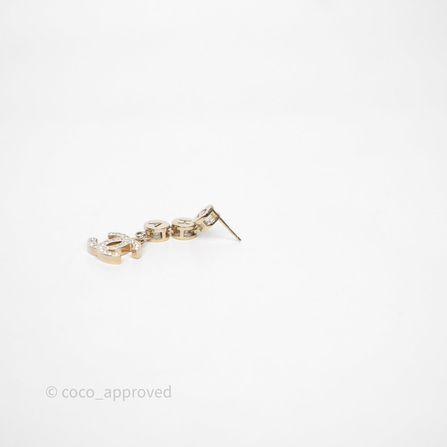 Chanel CC Logo Crystal Gold Tone Drop Earrings 24B
