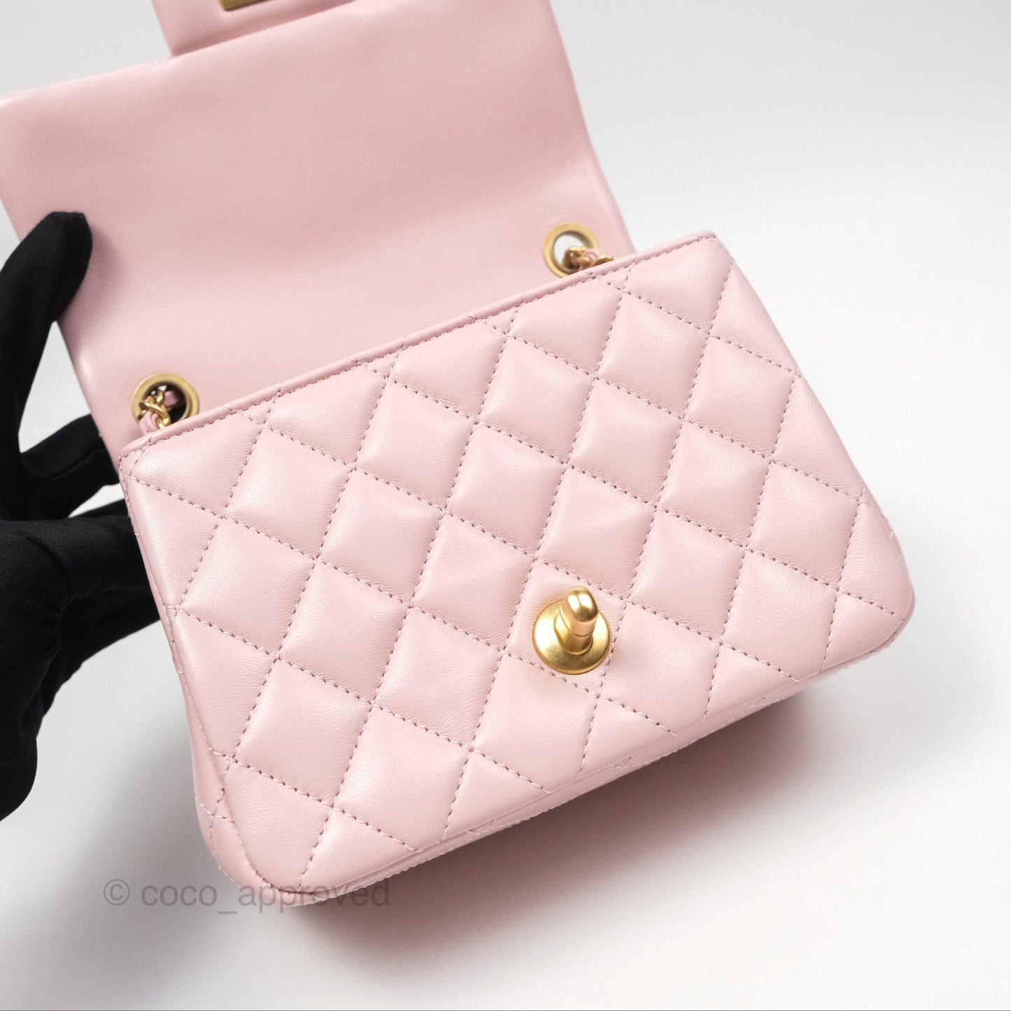 Chanel Pearl Crush Mini Square Quilted Light Pink Lambskin Aged Gold Hardware