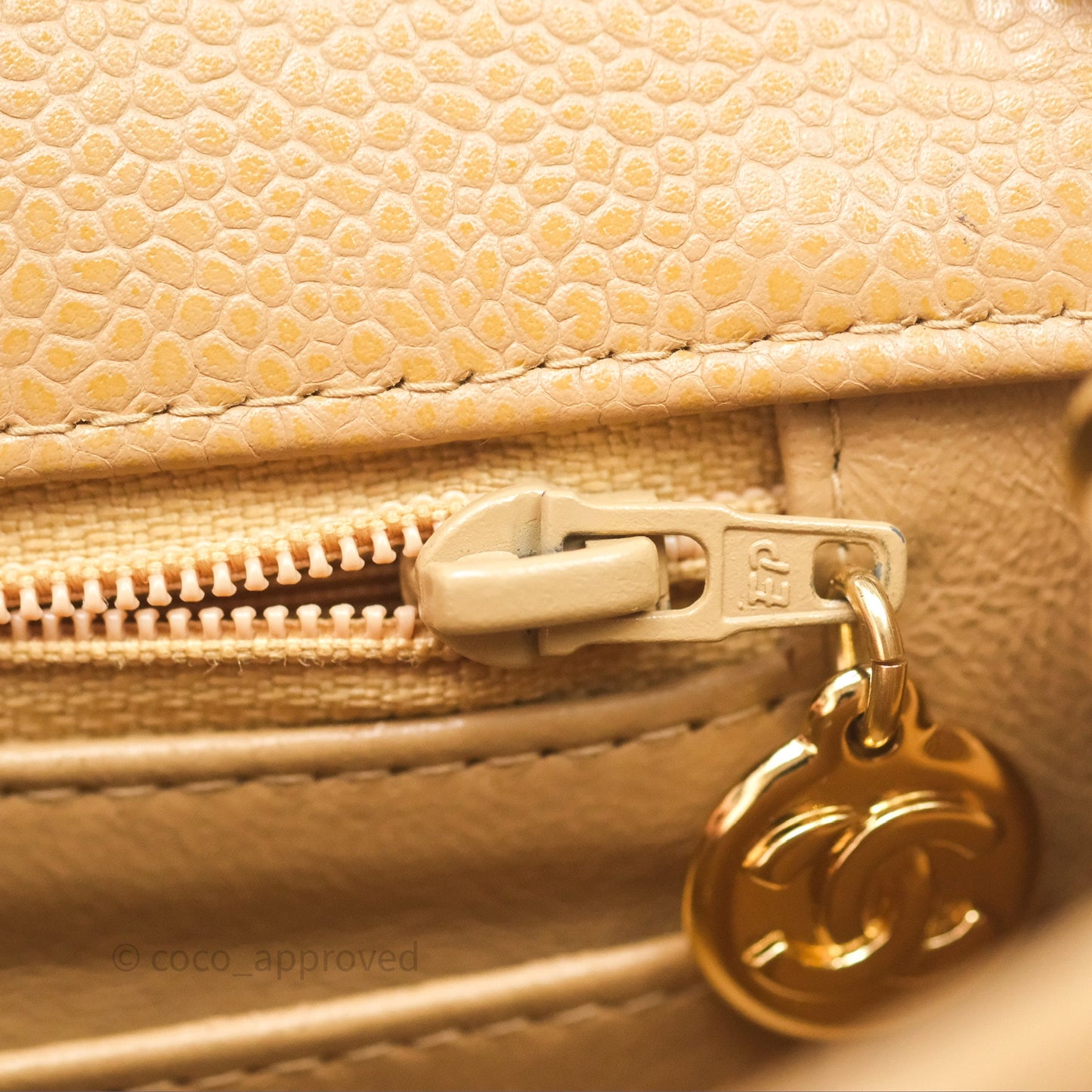 Chanel Vintage Mini Square Quilted Beige Caviar 24K Gold Hardware