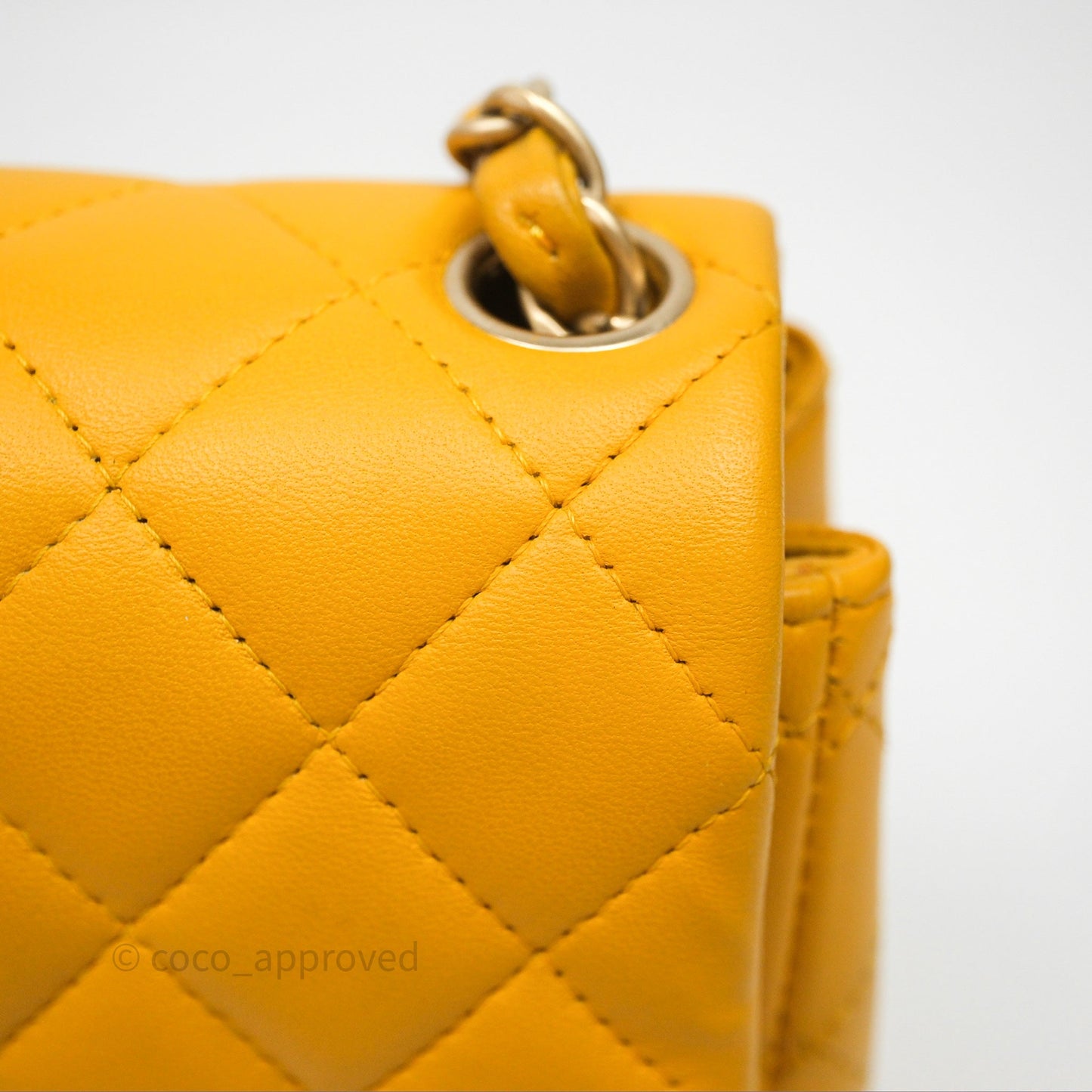 Chanel Mini Square Flap Quilted Yellow Lambskin Gold Hardware