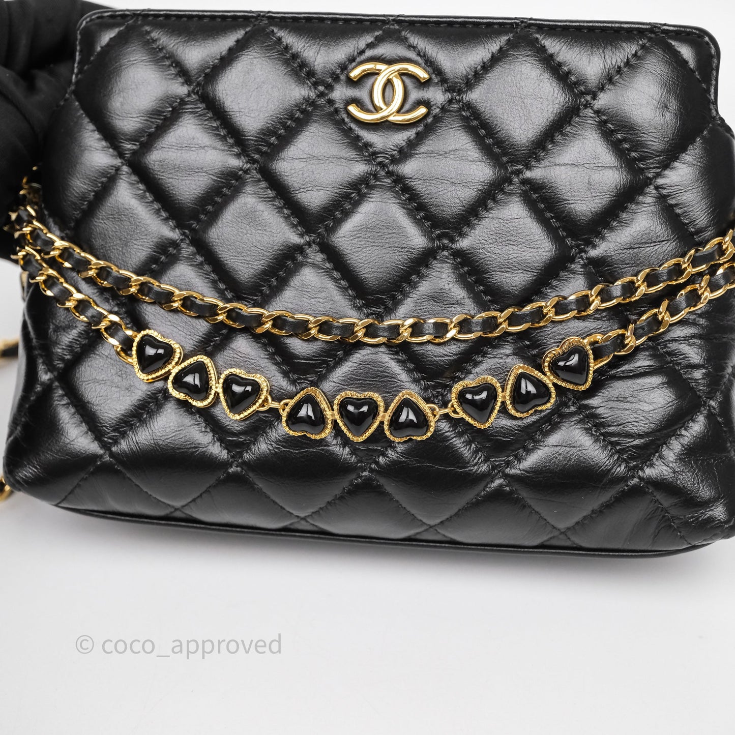 Chanel Clutch With Heart Chain Black Lambskin Gold Hardware