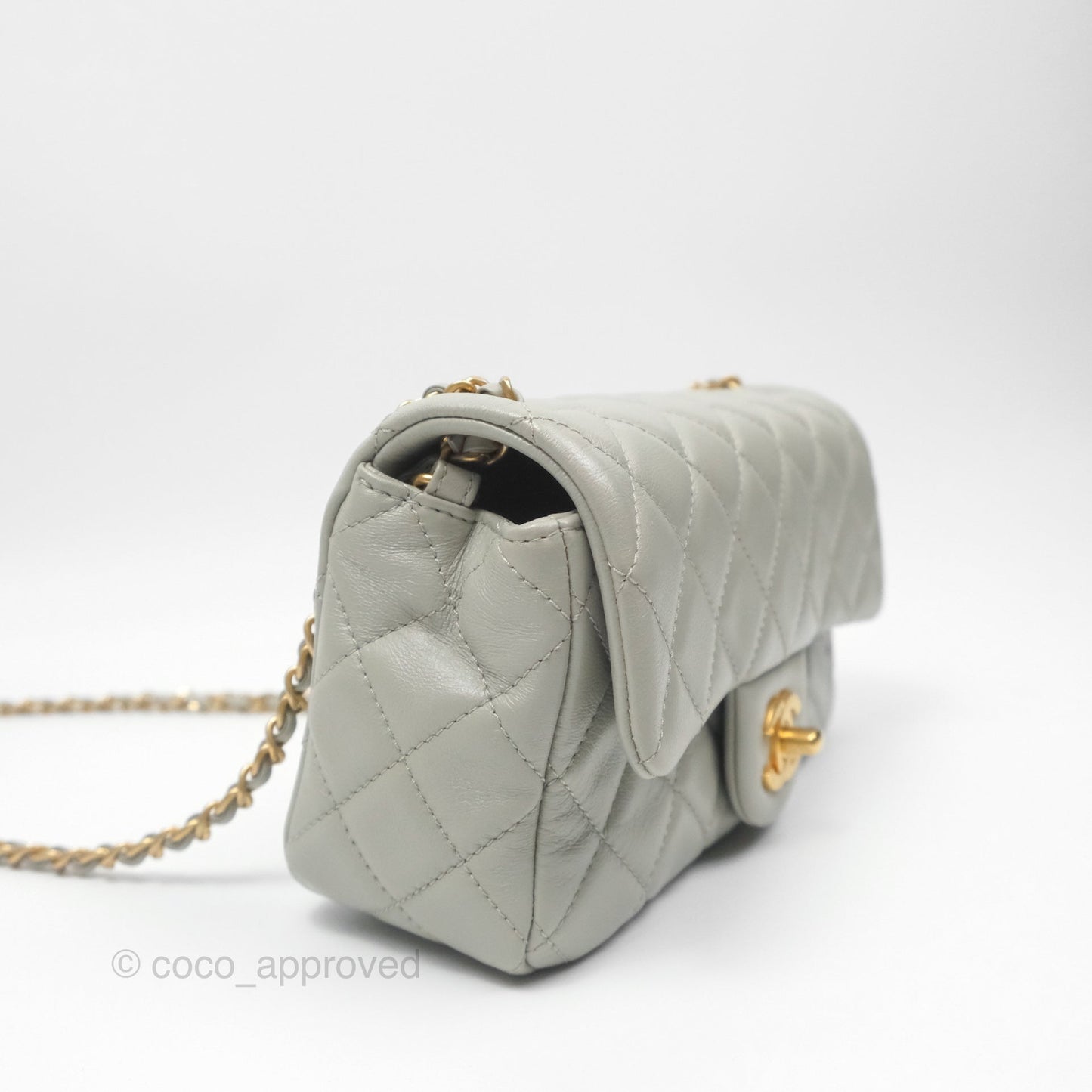 Chanel Mini Rectangular Pearl Crush Grey Lambskin Aged Gold Hardware