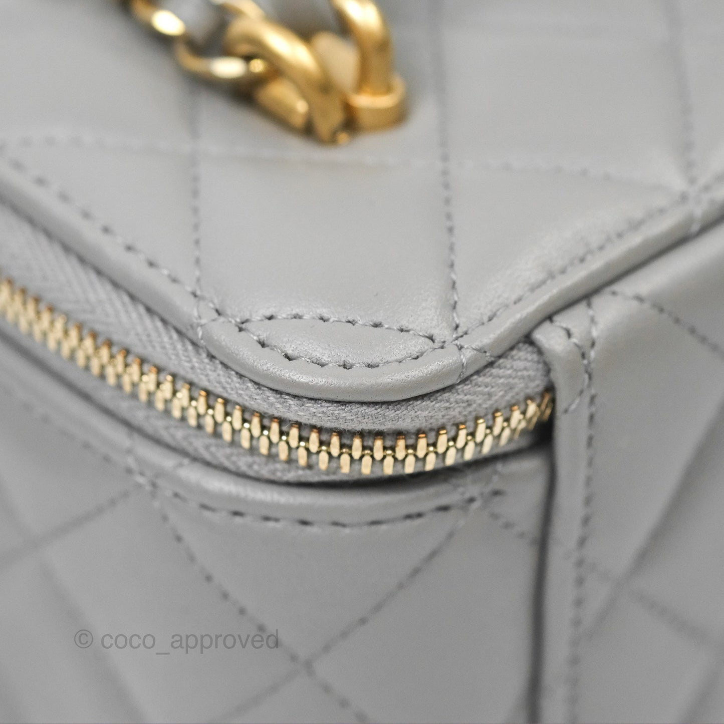 Chanel Vanity Rectangular Metal Top Handle Grey Lambskin Aged Gold Hardware