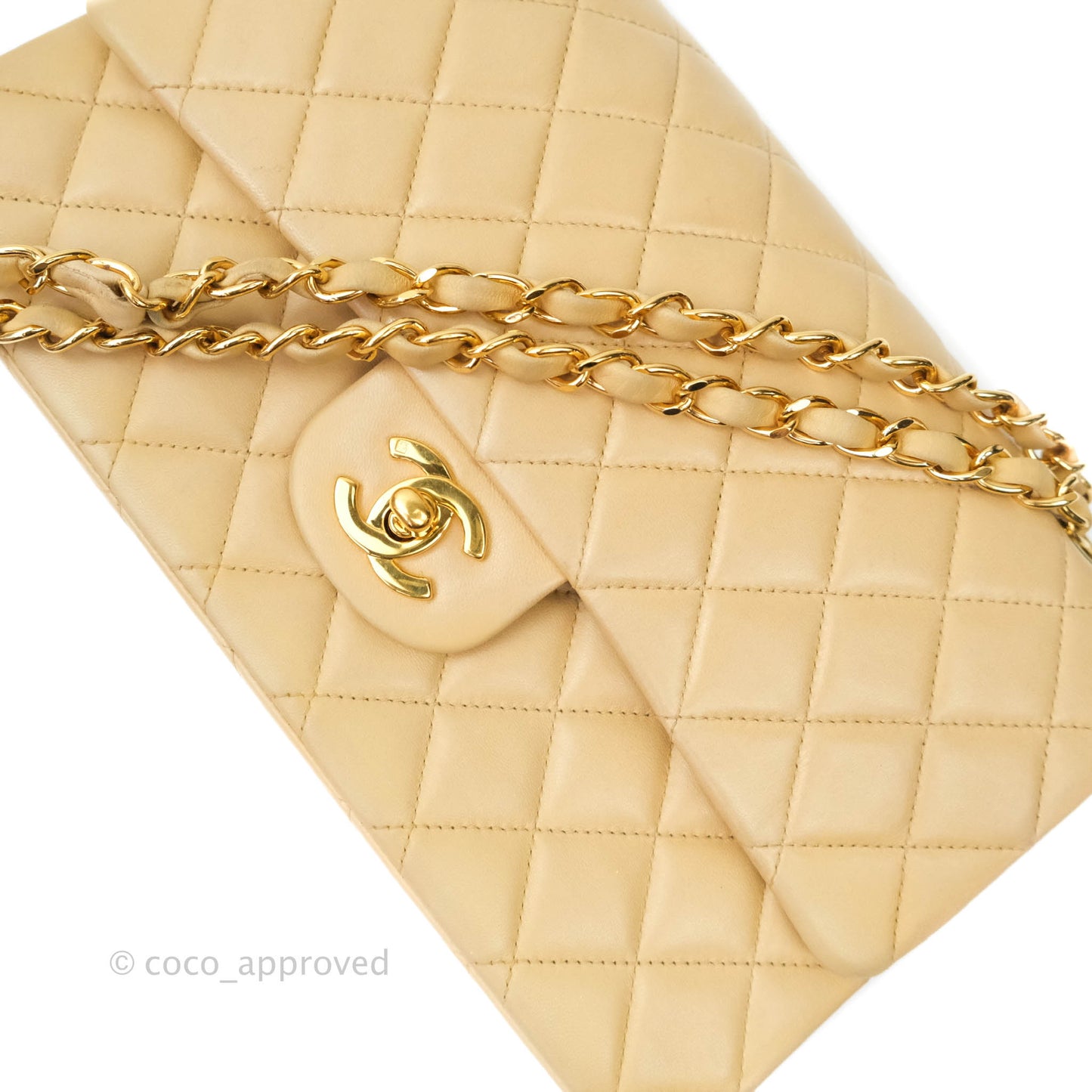 Chanel Vintage M/L Medium Double Flap Bag Beige Lambskin 24K Gold Hardware