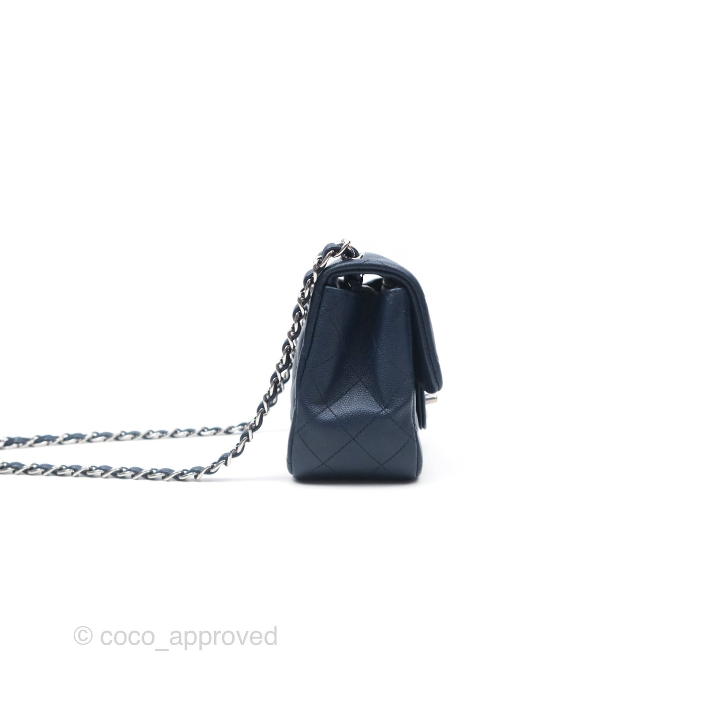 Chanel Mini Square Flap Quilted Navy Caviar Silver Hardware
