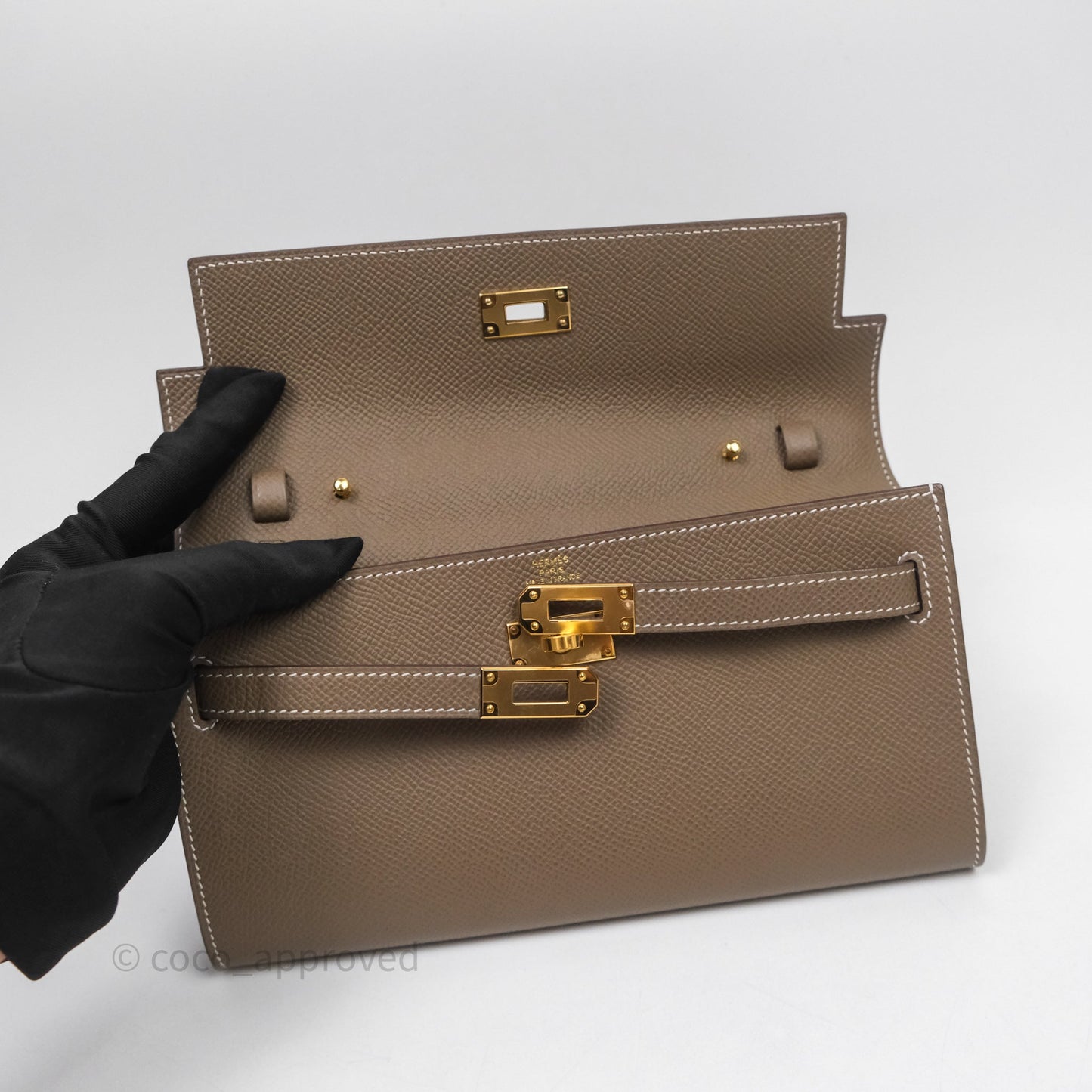 Hermès Kelly To Go Wallet Etoupe 18 Epsom Gold Hardware