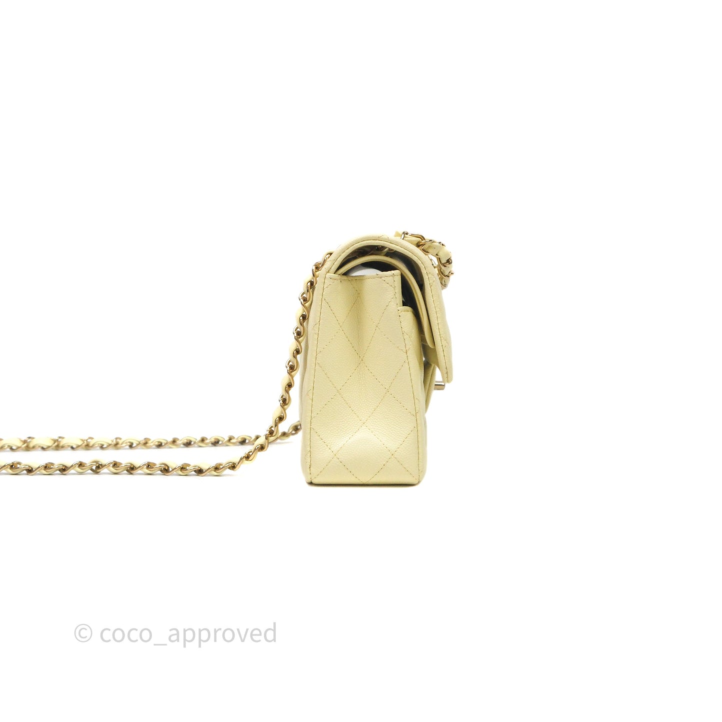 Chanel Small Classic Quilted Flap Light Yellow Caviar Gold Hardware