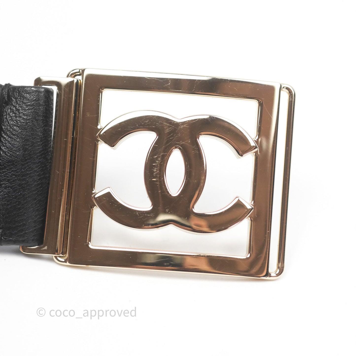 Chanel Square CC Belt Black Gold Hardware Size 75 23C