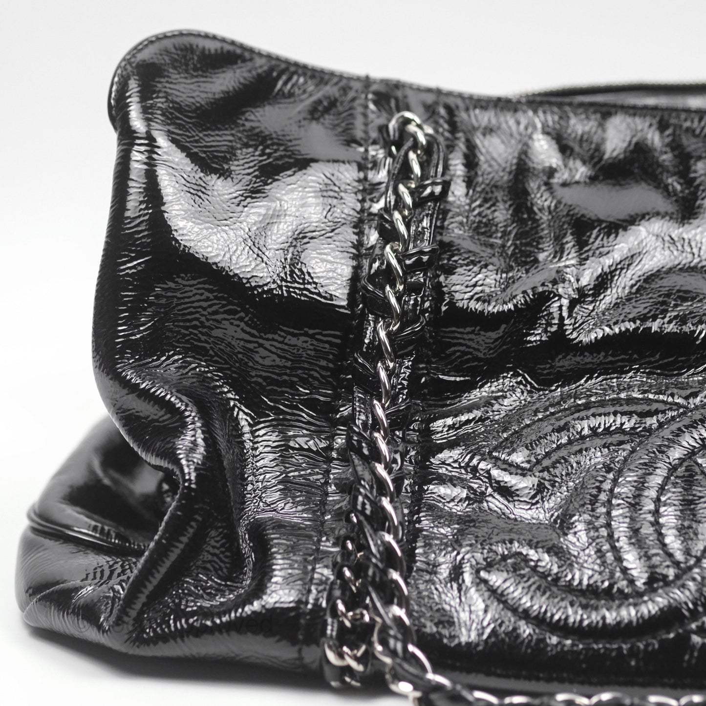 Chanel Bowling Tote Bag Black Glazed Calfskin Silver Hardware