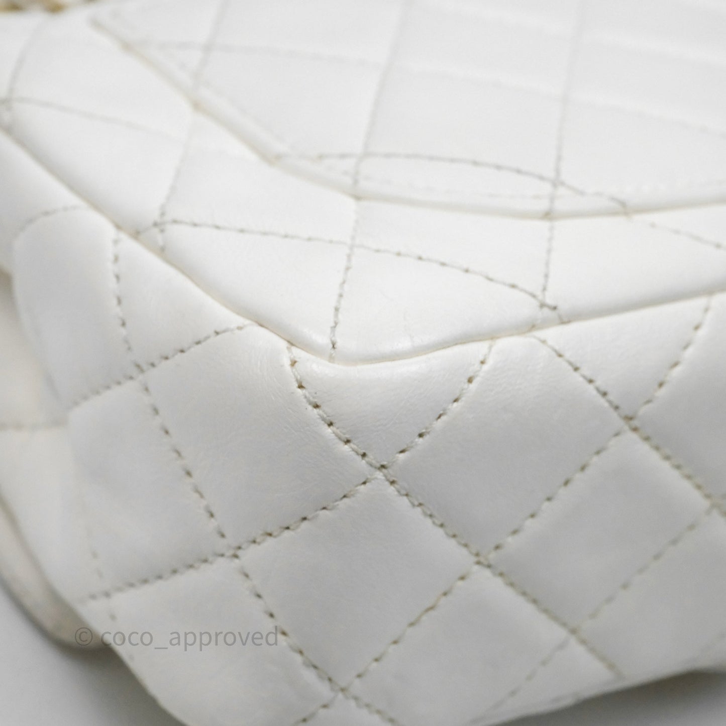 Chanel Mini Rectangular Pearl Crush Quilted White Lambskin Aged Gold Hardware