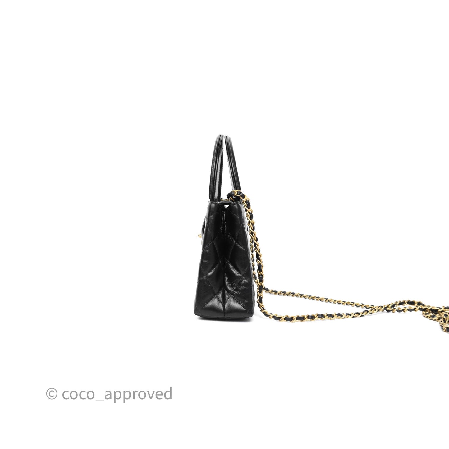 Chanel Kelly Bag Quilted Black Shiny Crumpled Calfskin Aged Gold Hardware