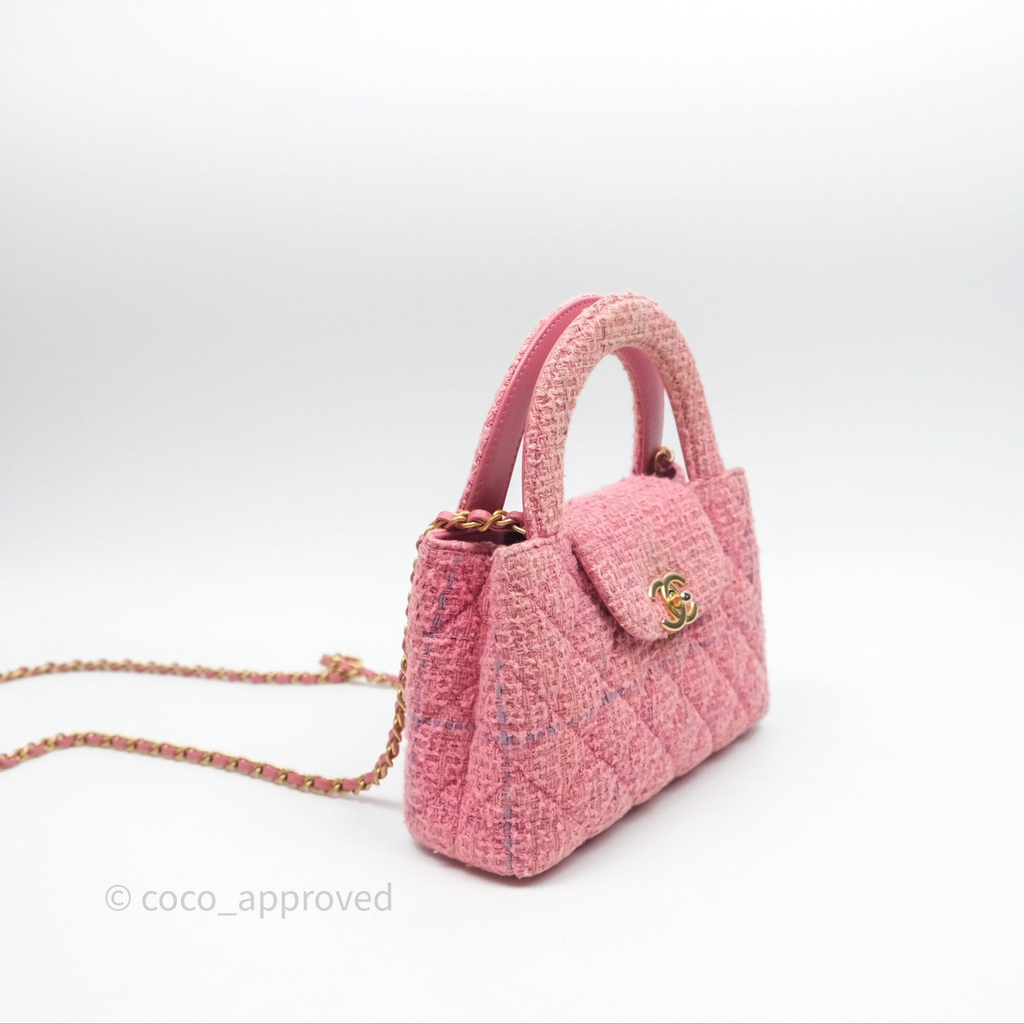 Chanel Kelly Bag Pink Tweed Aged Gold Hardware