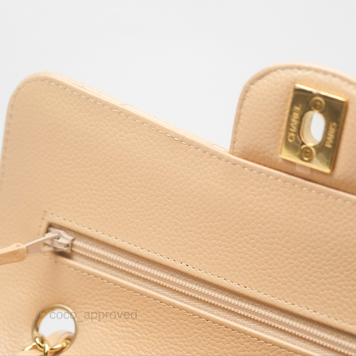 Chanel Classic Small S/M Quilted Flap Beige Caviar Gold Hardware