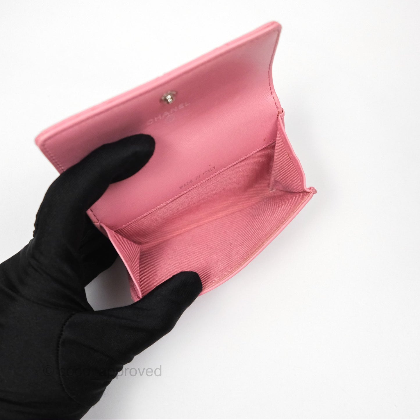 Chanel Quilted Flap Card Holder Pink Lambskin Silver Hardware