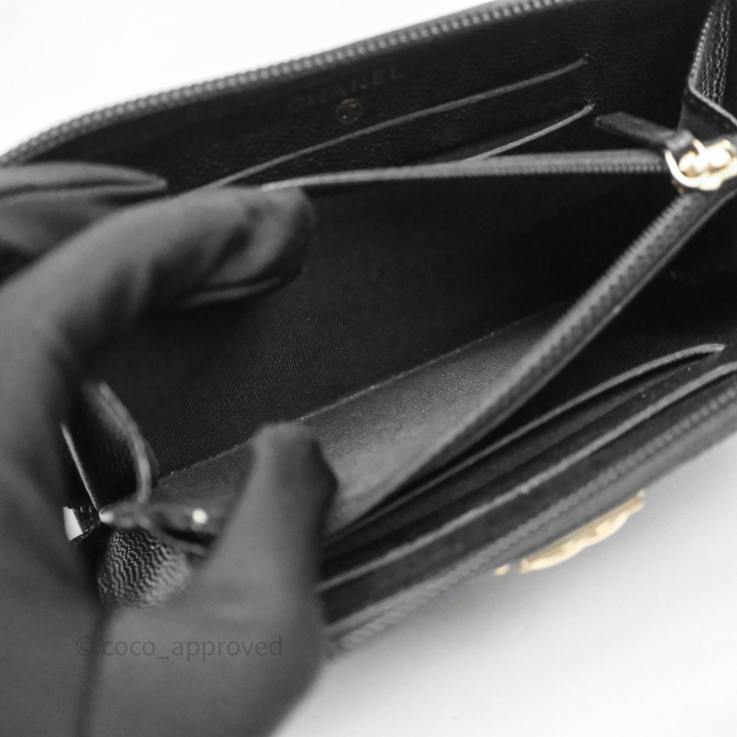 Chanel Boy Zip Wallet Black Caviar Gold Hardware