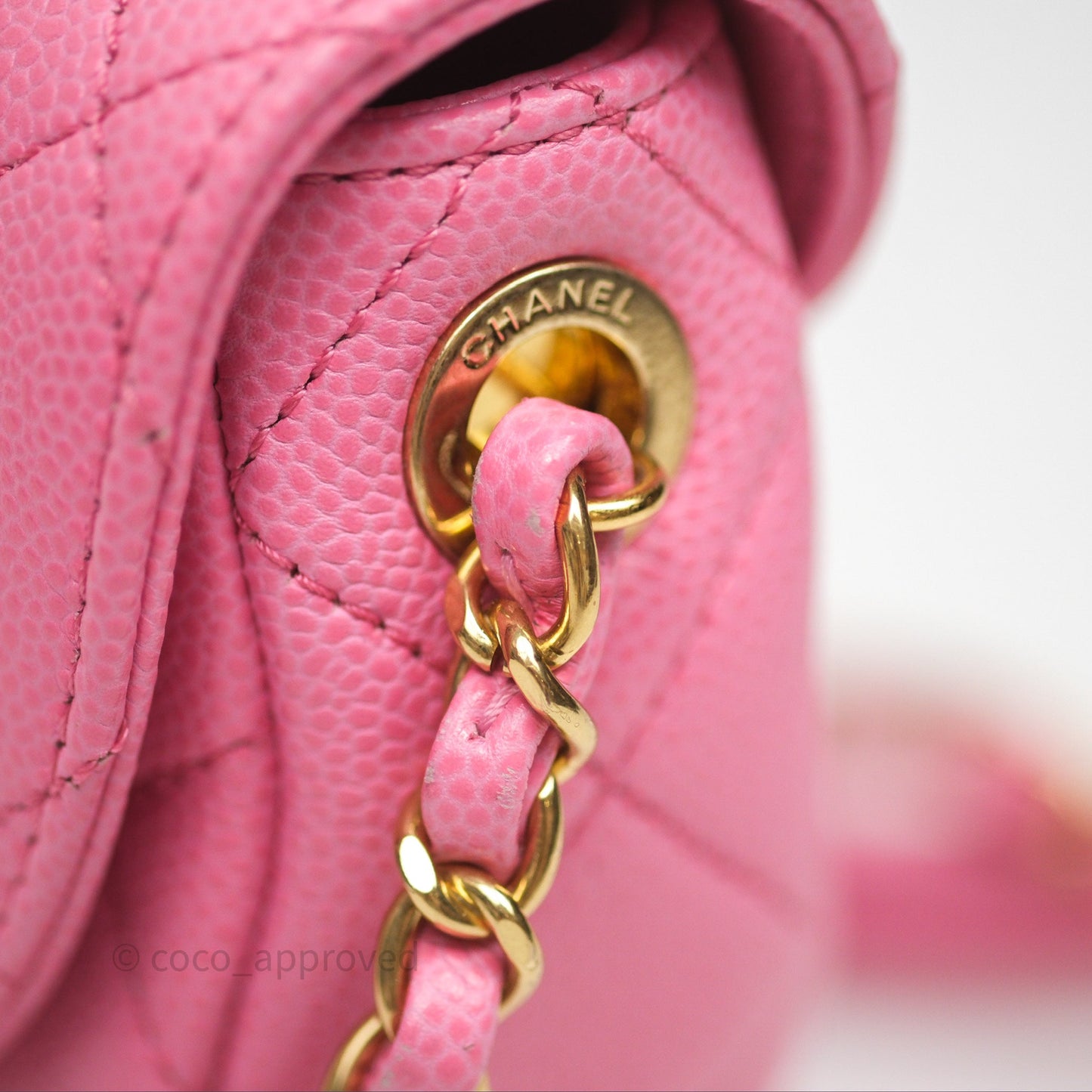 Chanel Quilted Mini Messenger Bag Pink Caviar Gold Hardware 23P