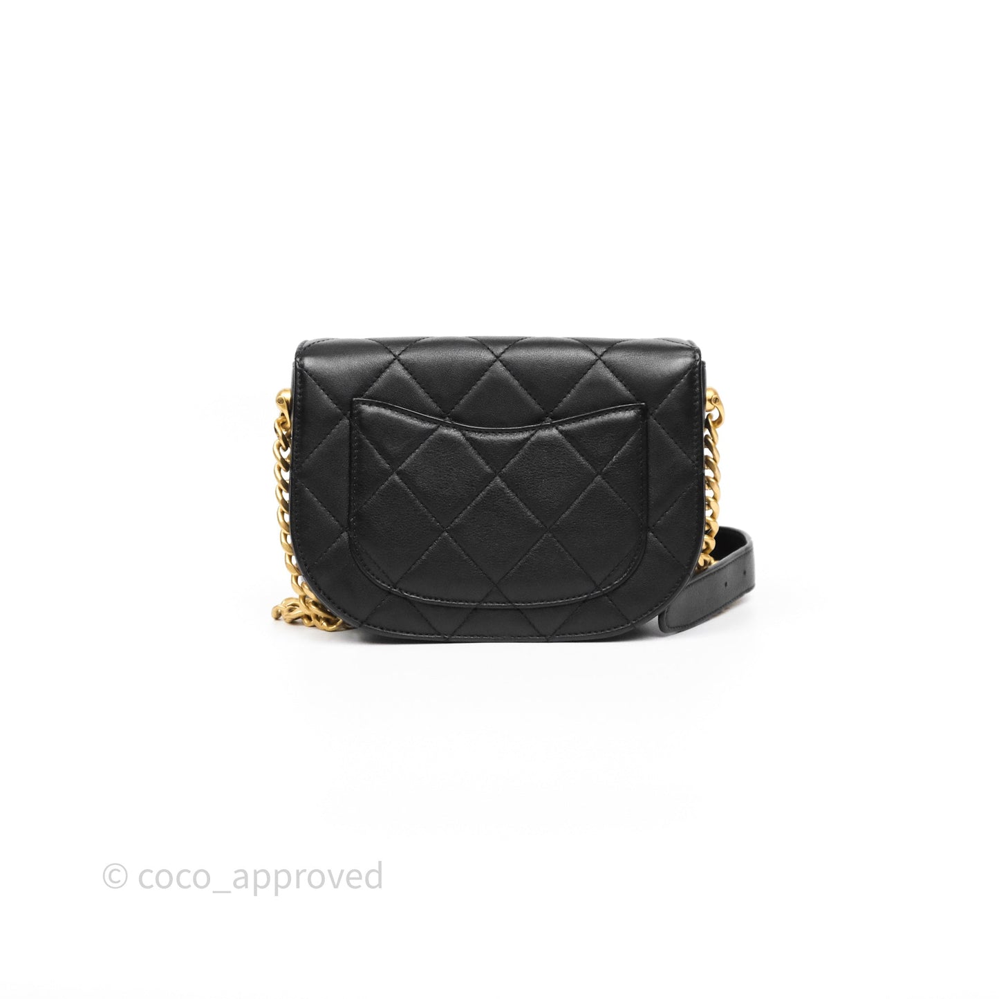 Chanel Mini Moon Messenger Bag Black Calfskin Aged Gold Hardware