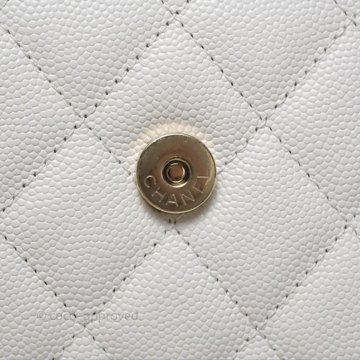Chanel Small Top Handle Clutch with Chain White Caviar Light Gold Hardware 23P
