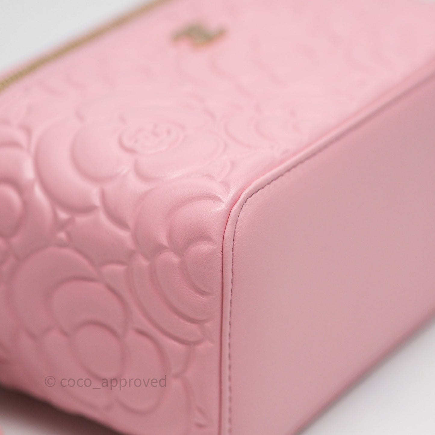 Chanel Vanity with Chain Camellia Embossed Pink Lambskin Gold Hardware