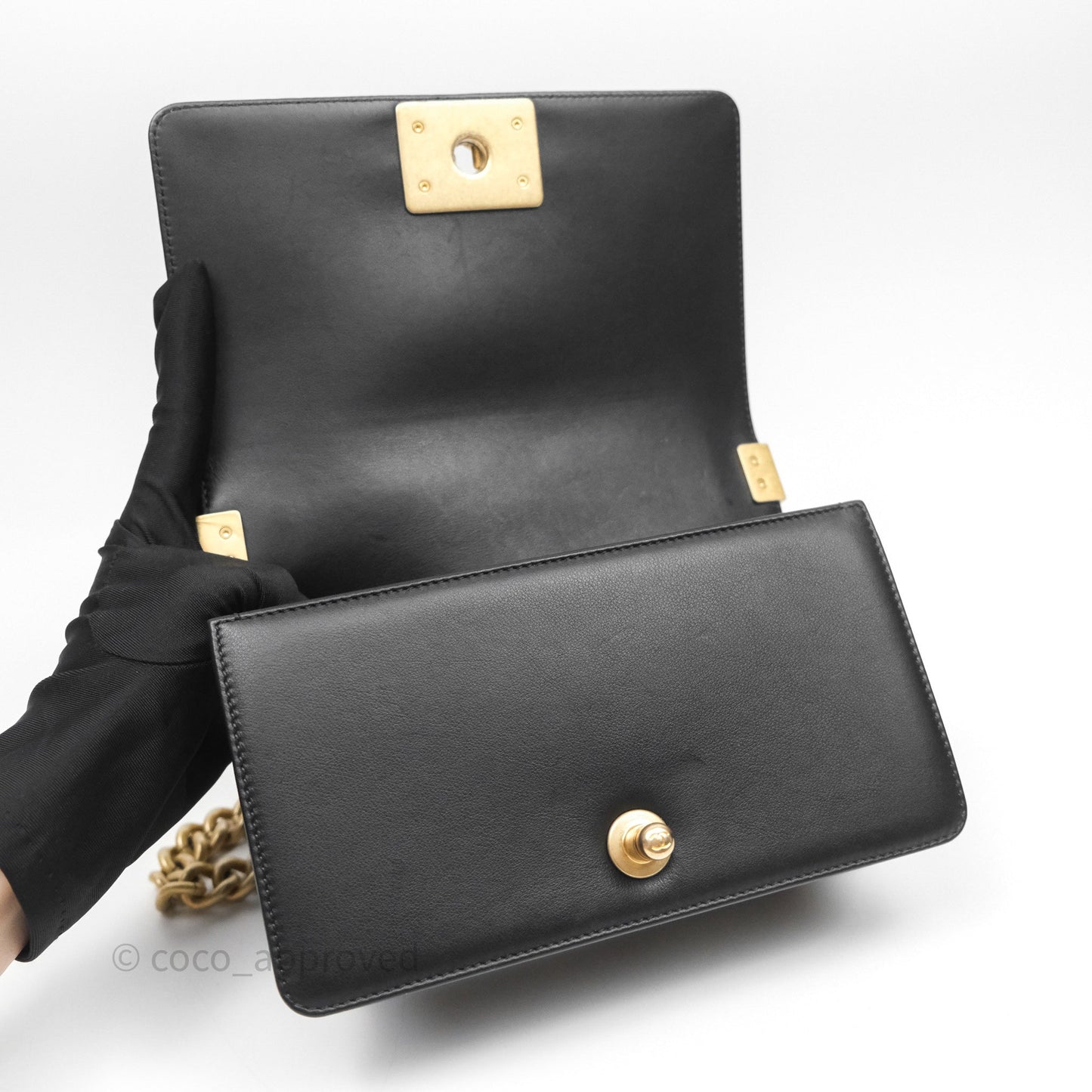 Chanel Small Boy Quilted Black Calfskin Aged Gold Hardware