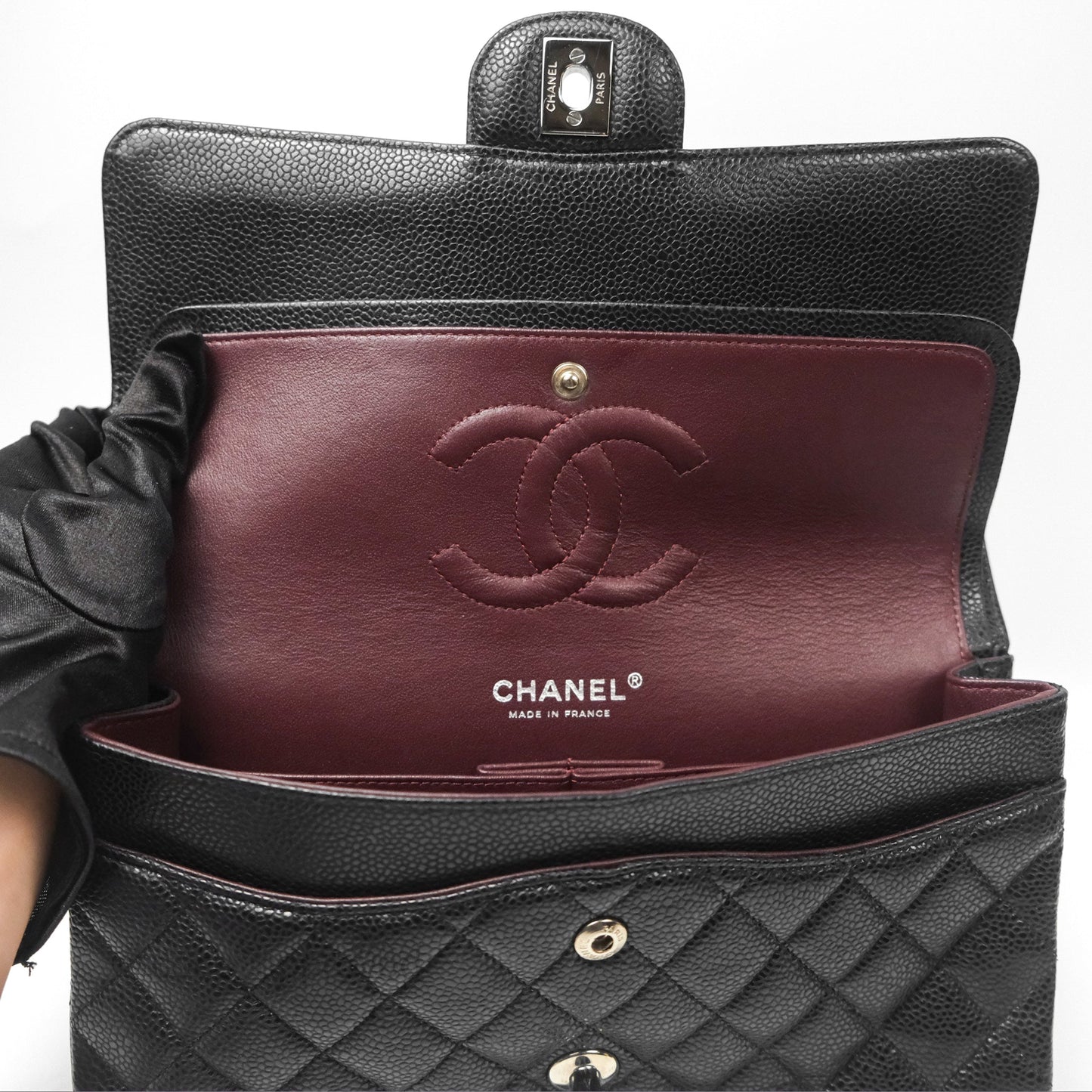 Chanel Classic M/L Medium Flap Quilted Black Caviar Silver Hardware