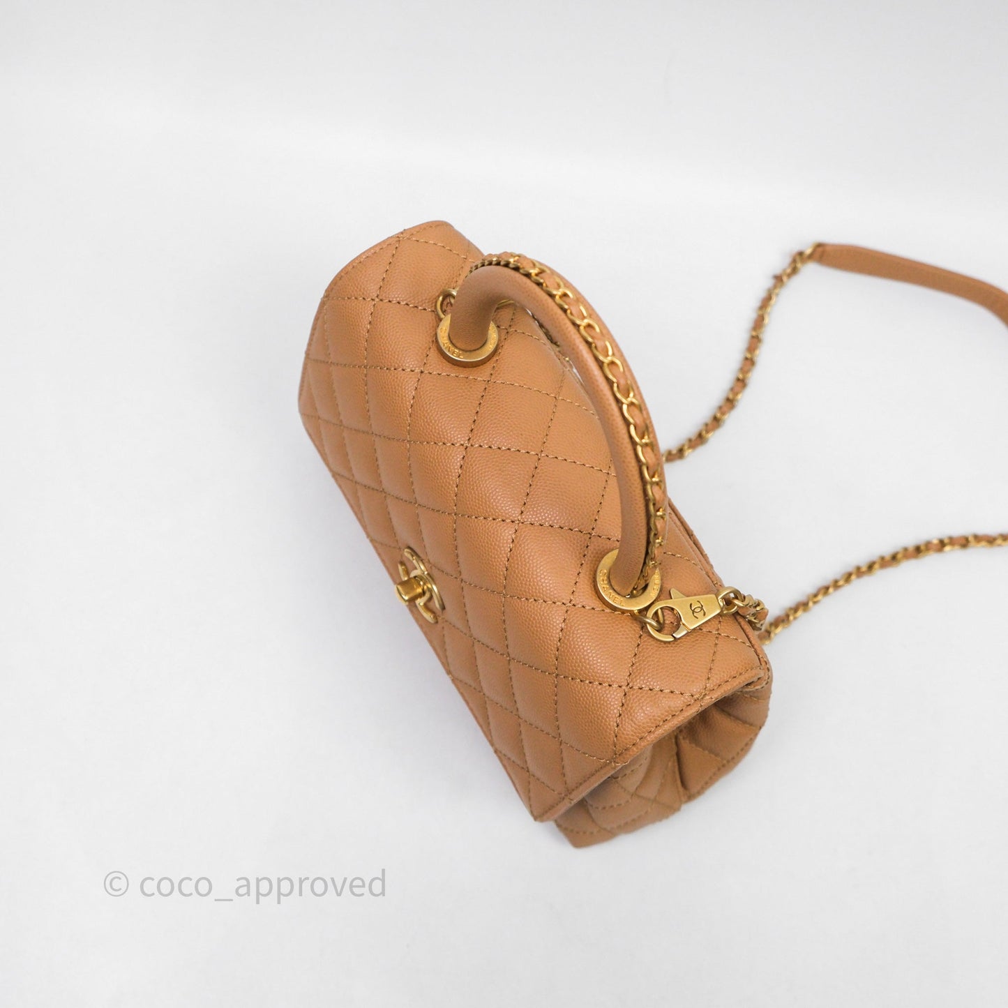Chanel Small Coco Handle with Chain Handle Beige Caviar Aged Gold Hardware 23P