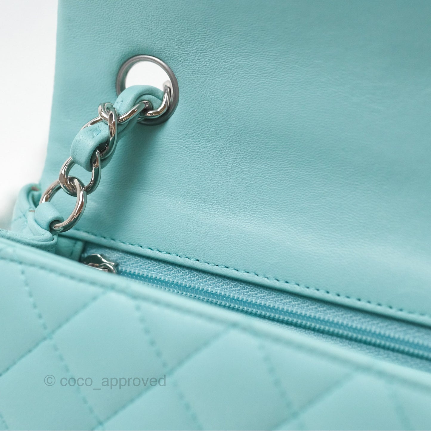 Chanel Quilted Mini Rectangular Flap Tiffany Blue Lambskin Silver Hardware