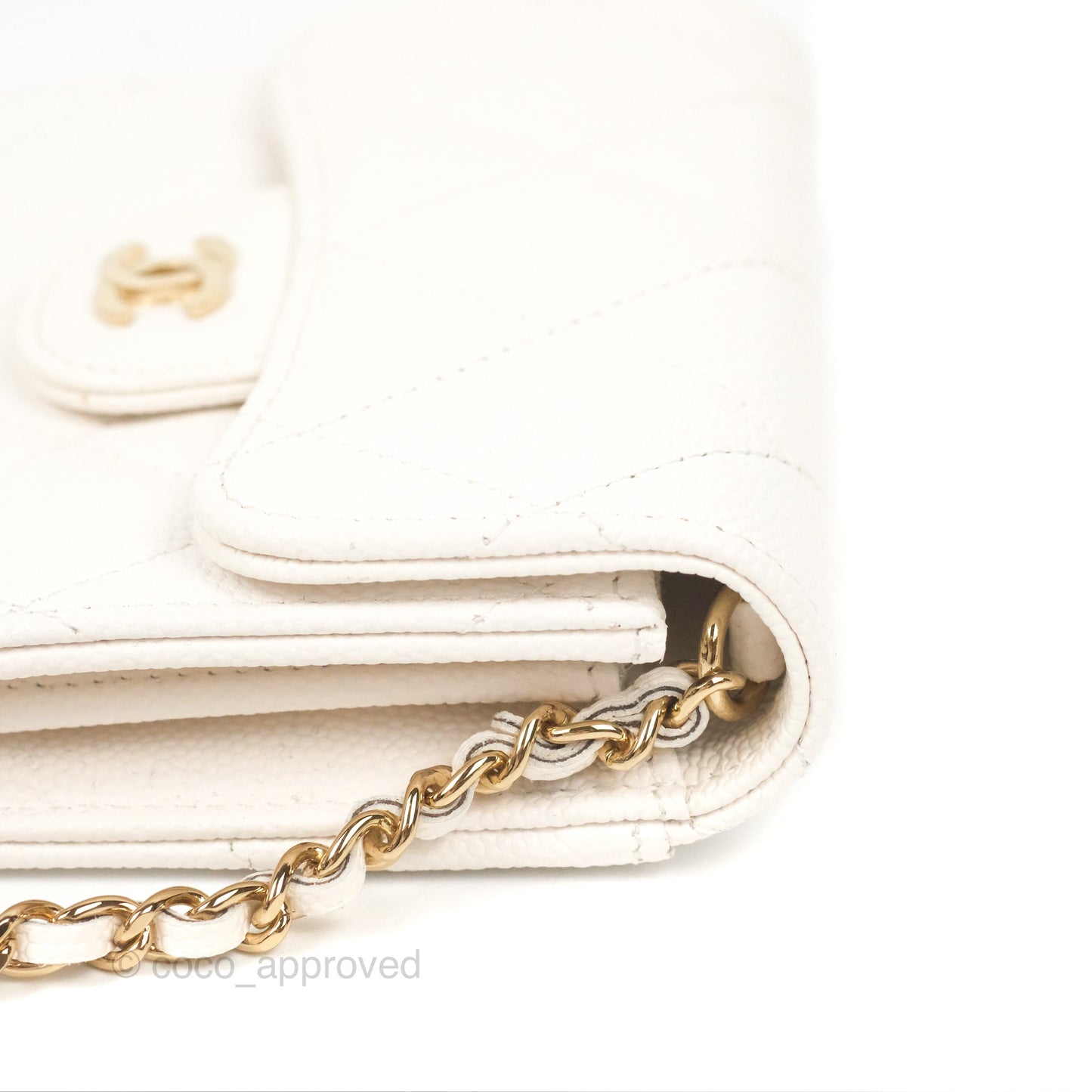 Chanel Mini Wallet With Chain White Caviar Gold Hardware
