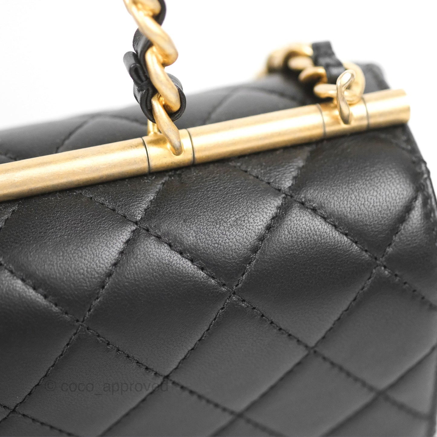 Chanel La Parisienne Top Handle Flap Bag Black Lambskin Aged Gold Hardware