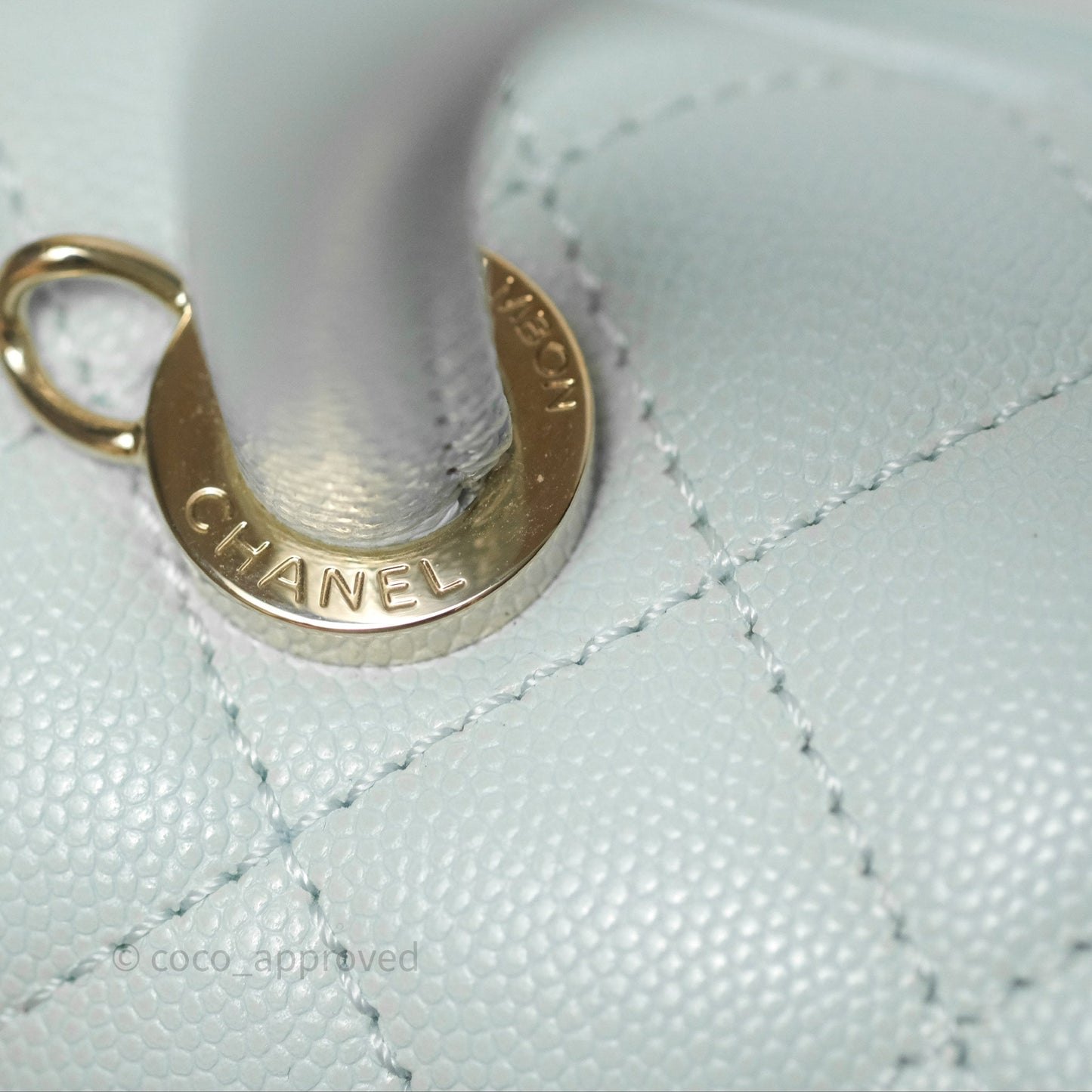 Chanel Small Coco Handle Quilted Light Blue Caviar Gold Hardware