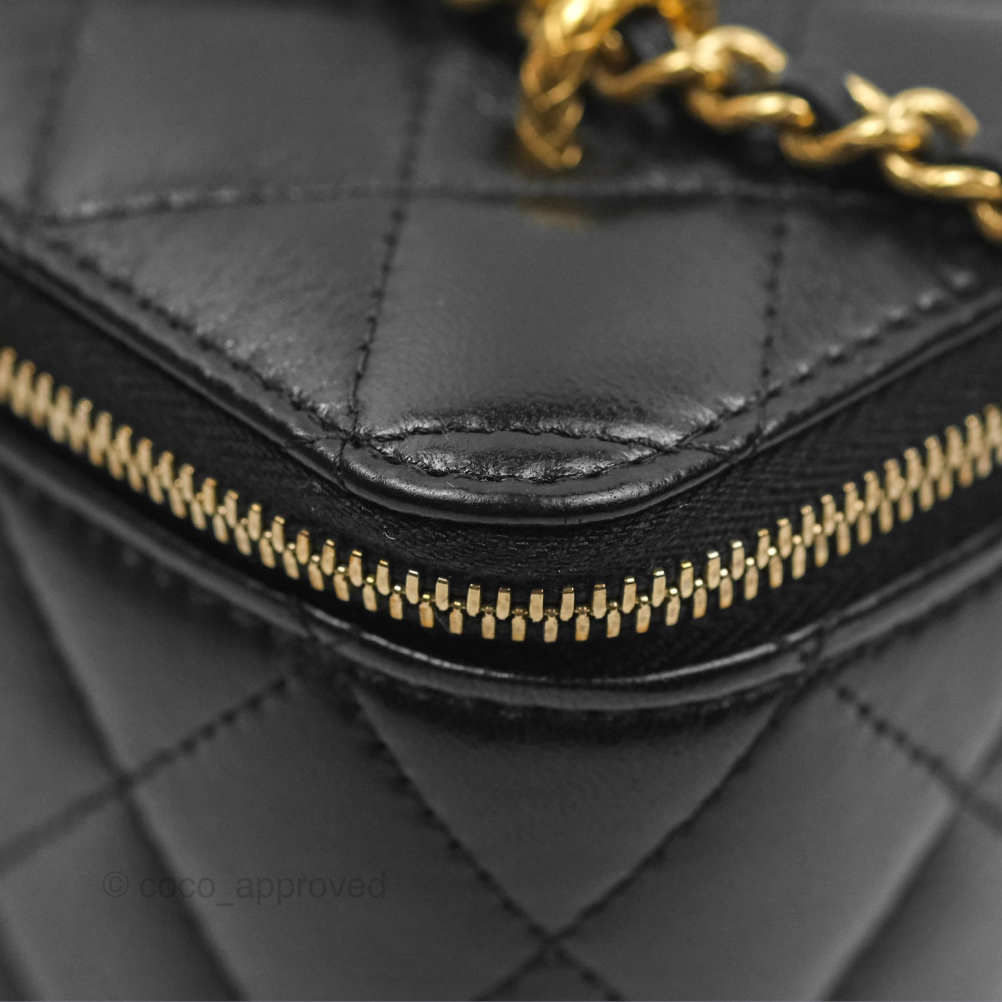 Chanel Vanity with Double Chain Black Shiny Crumpled Calfskin Gold Hardware 23S