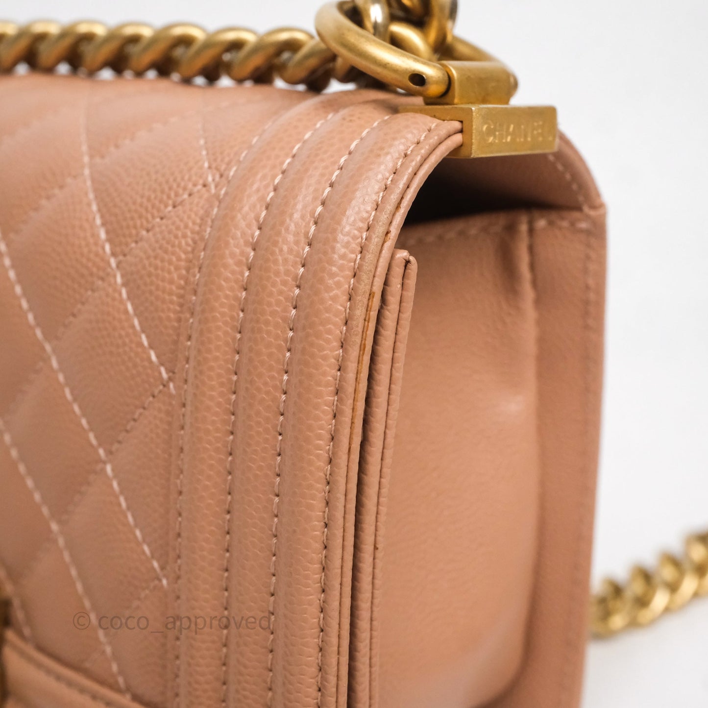 Chanel Small Boy Caviar Beige Pink Bag Aged Gold Hardware
